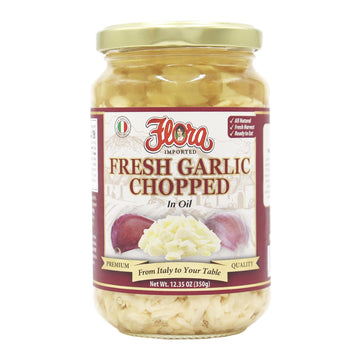 Flora Foods Italian Fresh Garlic Chopped In Oil Mild Flavor - 12 Oz Jar - Ready-to-Use for Cooking & Seasoning - Imported