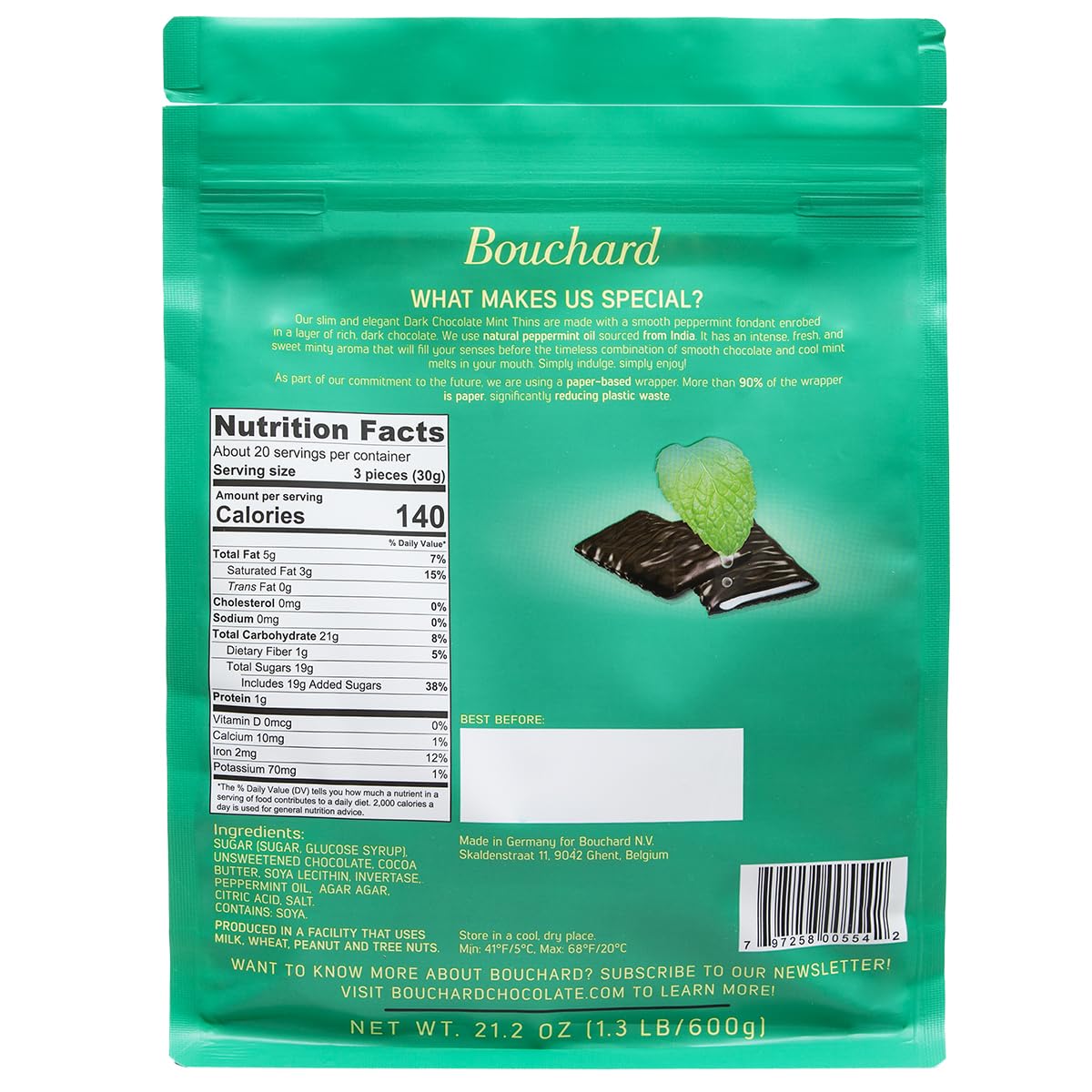 Dark Chocolate Mint Thins (72% Cacao) 21.2 Oz (1.3 Lb/600G)