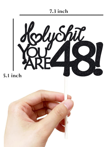 Happy 48Th Birthday Cake Topper 48 Birthday Cake Toppers-Black Glitter, Funny 48Th Cake Topper For Men,48 Cake Topper For Women,