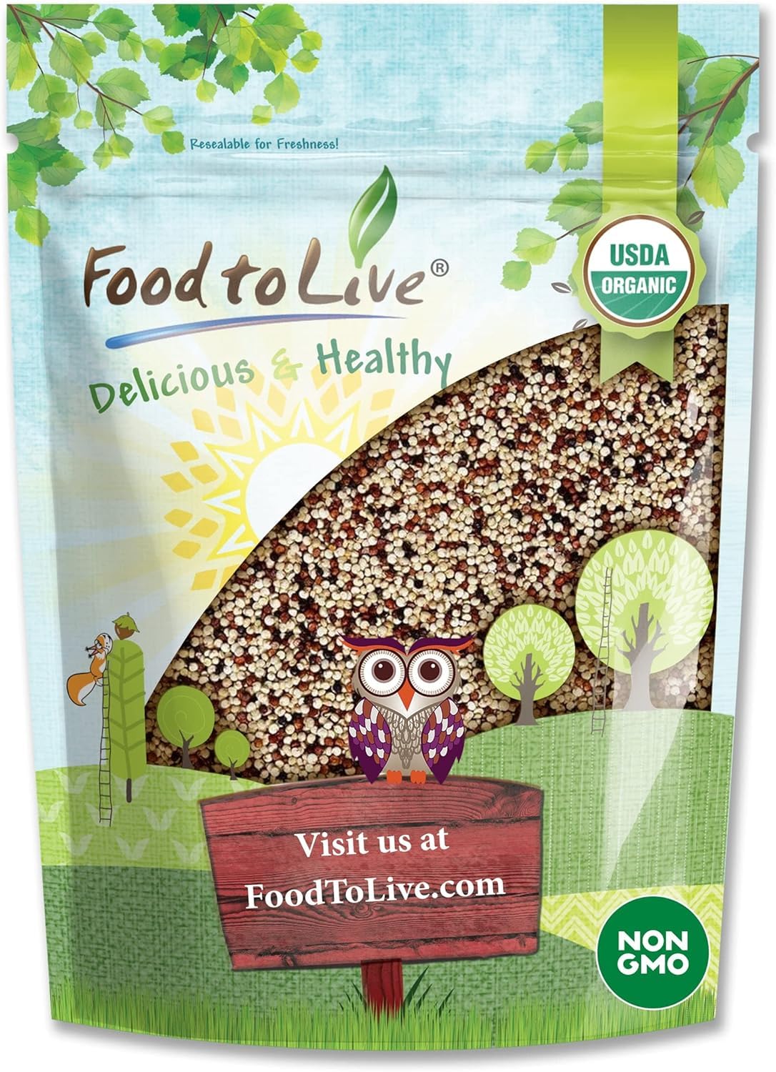 Food to Live Organic Tri-Color Quinoa, Non-GMO, 4 Pounds, Whole Grain, Vegan, Kosher, Bulk