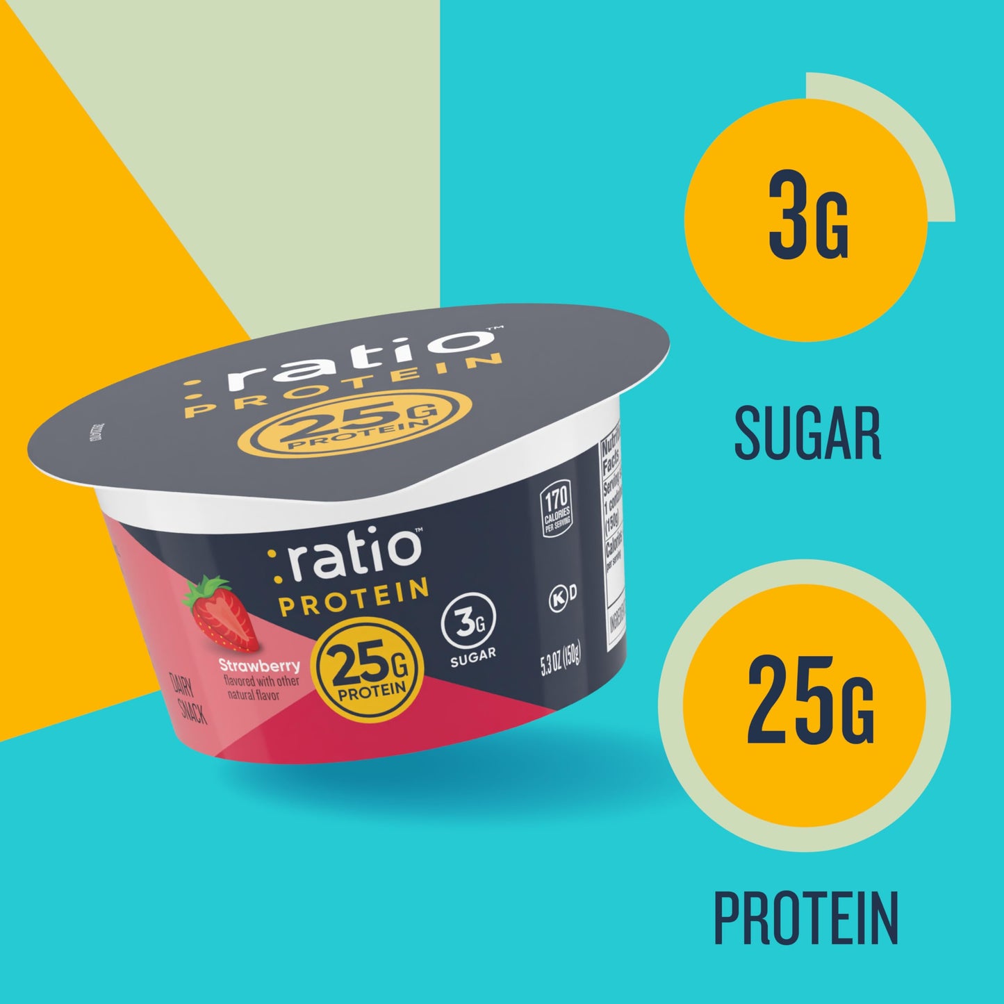 Ratio Yogurt Protein Cultured Dairy Snack, Strawberry, 25g Protein, 5.3 OZ