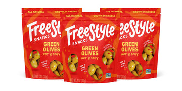 Freestyle Snacks Olive Snack Packs - Fresh Pitted Green Olives, Jumbo-Sized, Grown In Greece, All Natural, Non-Gmo, Paleo, Sugar