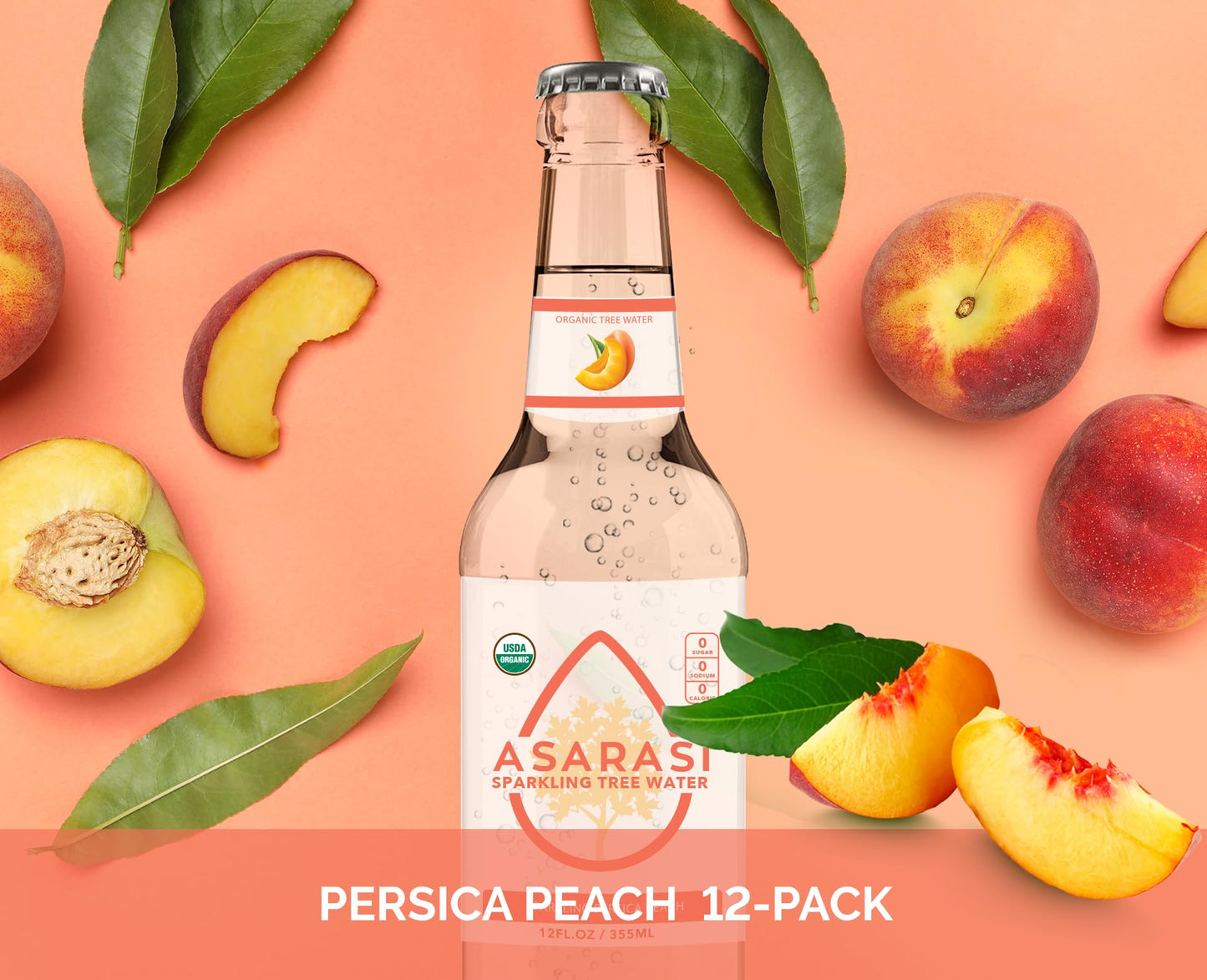 Asarasi Organic Sparkling Persica Peach Tree Water - 12 Pack
