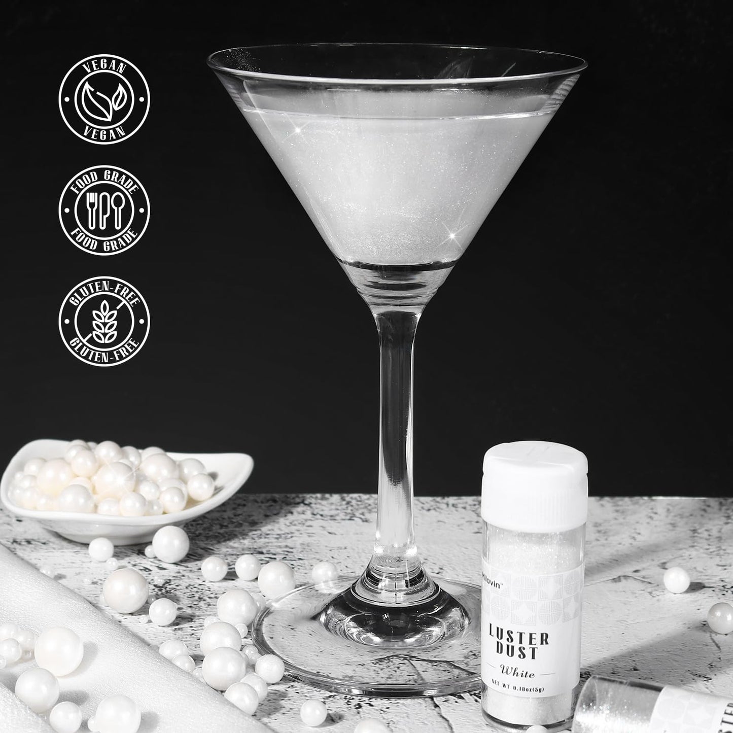 White Edible Glitter For Cake Decorating, 5G White Luster Dust Edible For Drinks, Glitter For Cocktails, Drinks, Macaron, Cookie