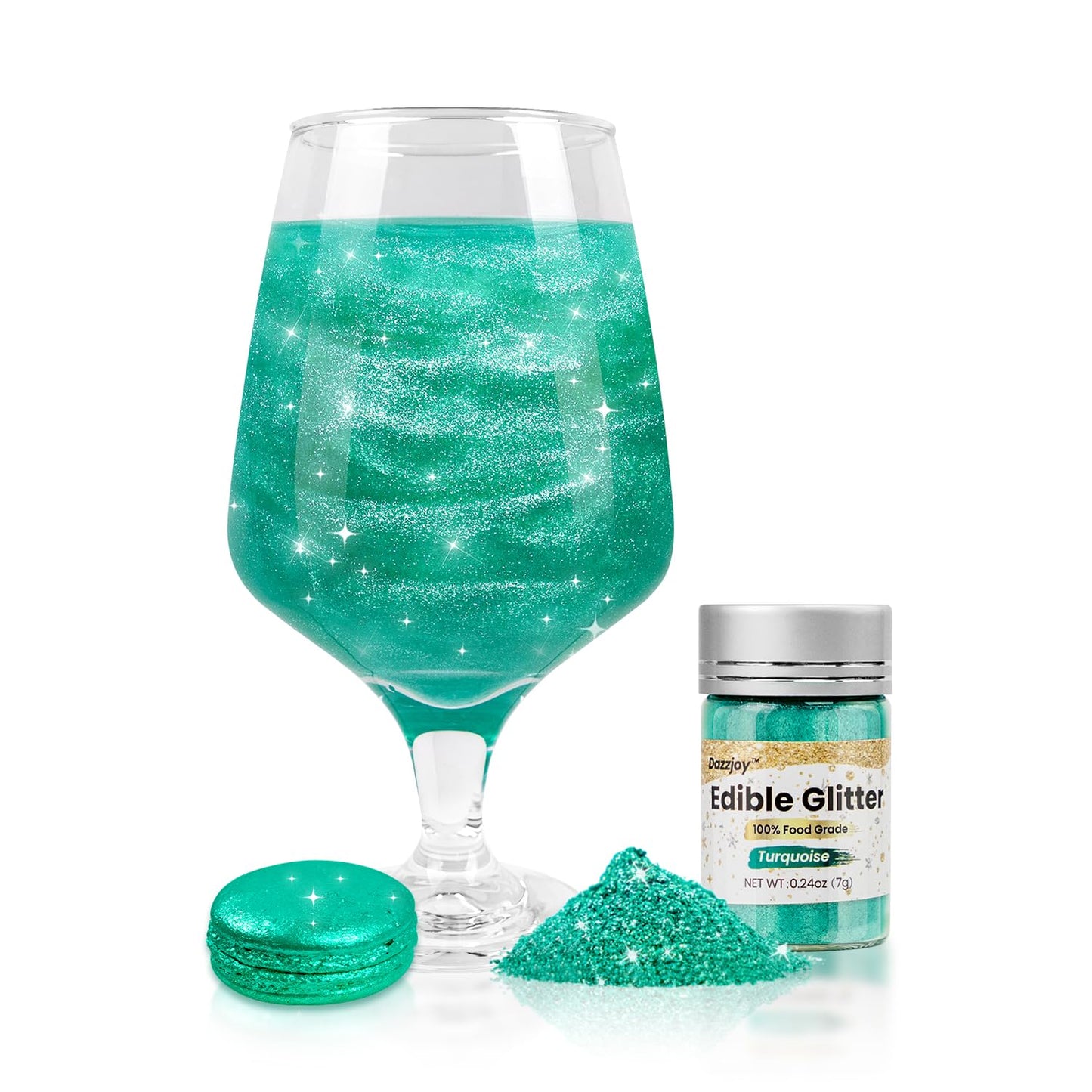 Dazzjoy Edible Glitter for Cake Decorating, 7g, Turquoise Green, Food Grade, Perfect for Drinks and Cupcakes