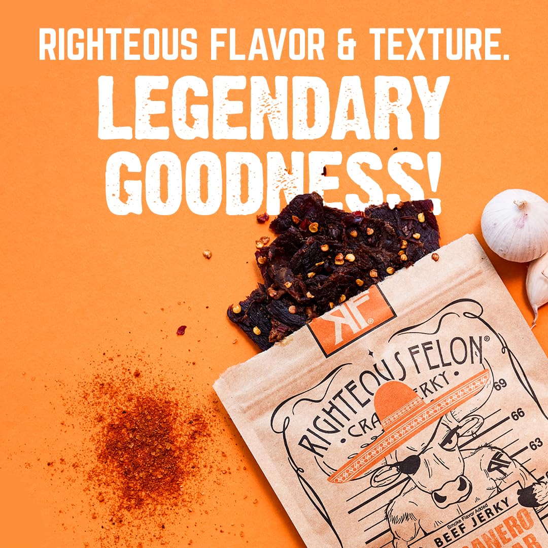 Righteous Felon Beef Jerky - Habanero Escobar Flavor - All-Natural Jerky - Locally Sourced  Dried Beef Jerky - Low-Sugar, High-P