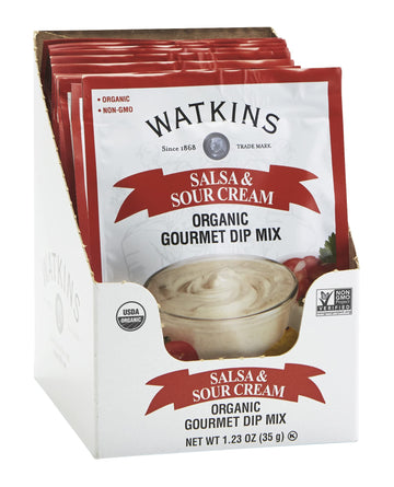 Watkins Organic Gourmet Dip Mix, Salsa & Sour Cream, 1.23 Oz. Packets, 12-Pack
