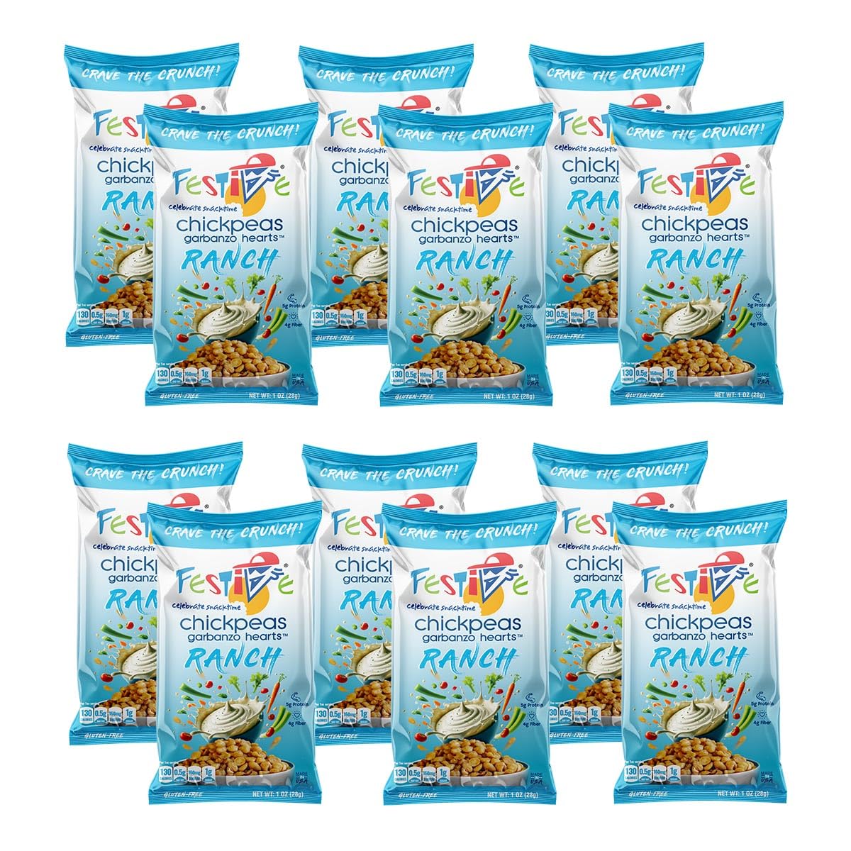 Festive Celebrate Snacktime Crunchy Ranch Chickpea Snacks - 12-Pack, 1 Ounce, Non-GMO, Vegan, Nut-Free