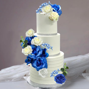 Drwate Flower Cake Toppers Boho Cake Toppers Artificial Blue Rose Eucalyptus Cake Decorations For Girl Women Birthday Baby Showe
