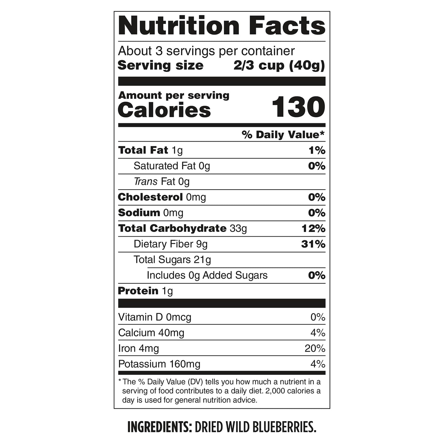 Wymans Whole Dried Wild Blueberries - 100% Wild Blueberries, No Sugar Added, Snack Food, Topping, Baking, Resealable Bag - 4.5o