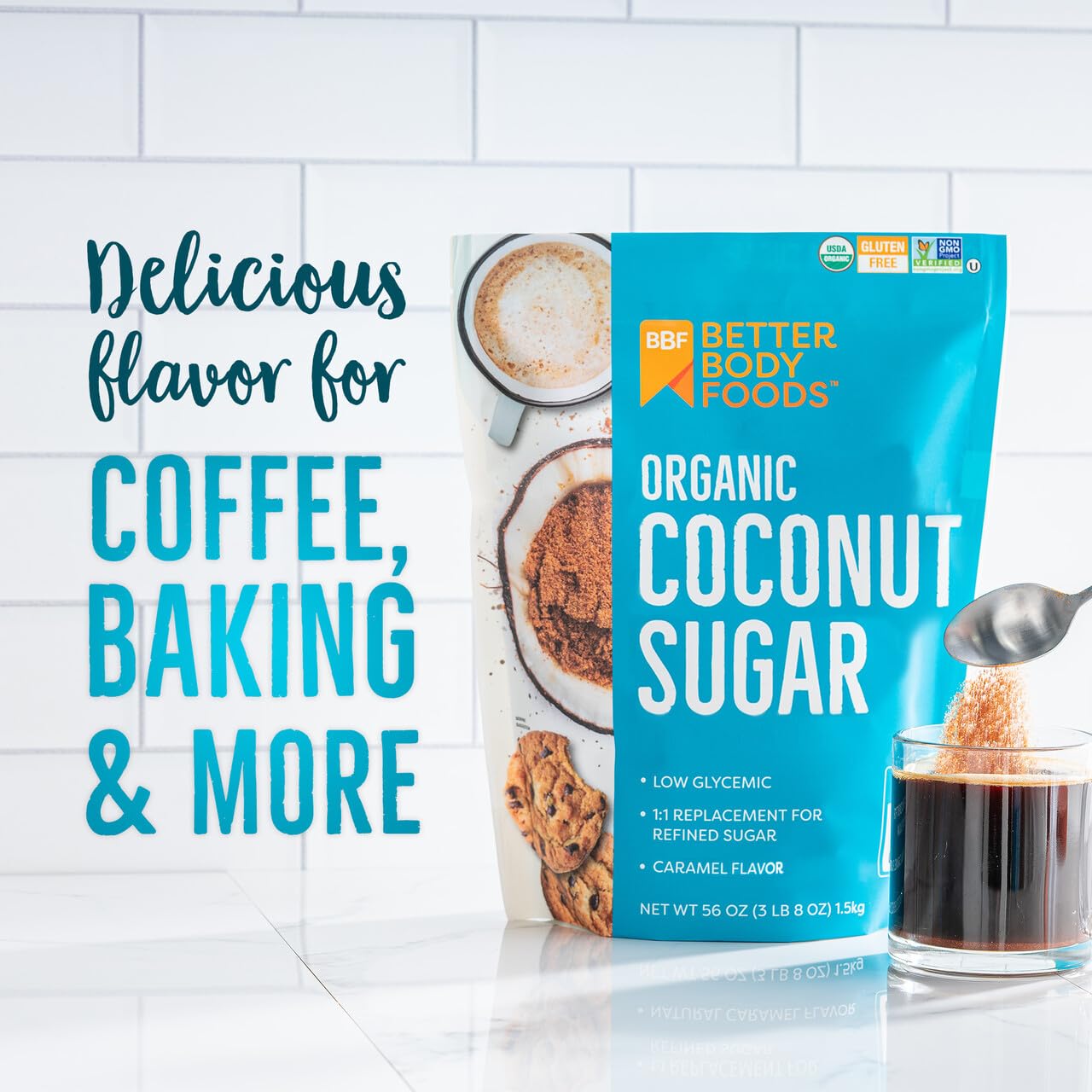 BetterBody Foods Organic Coconut Palm Sugar, Gluten-Free, Non-GMO, Low Glycemic Sugar Substitute, 3.5 lbs, 56 ounces