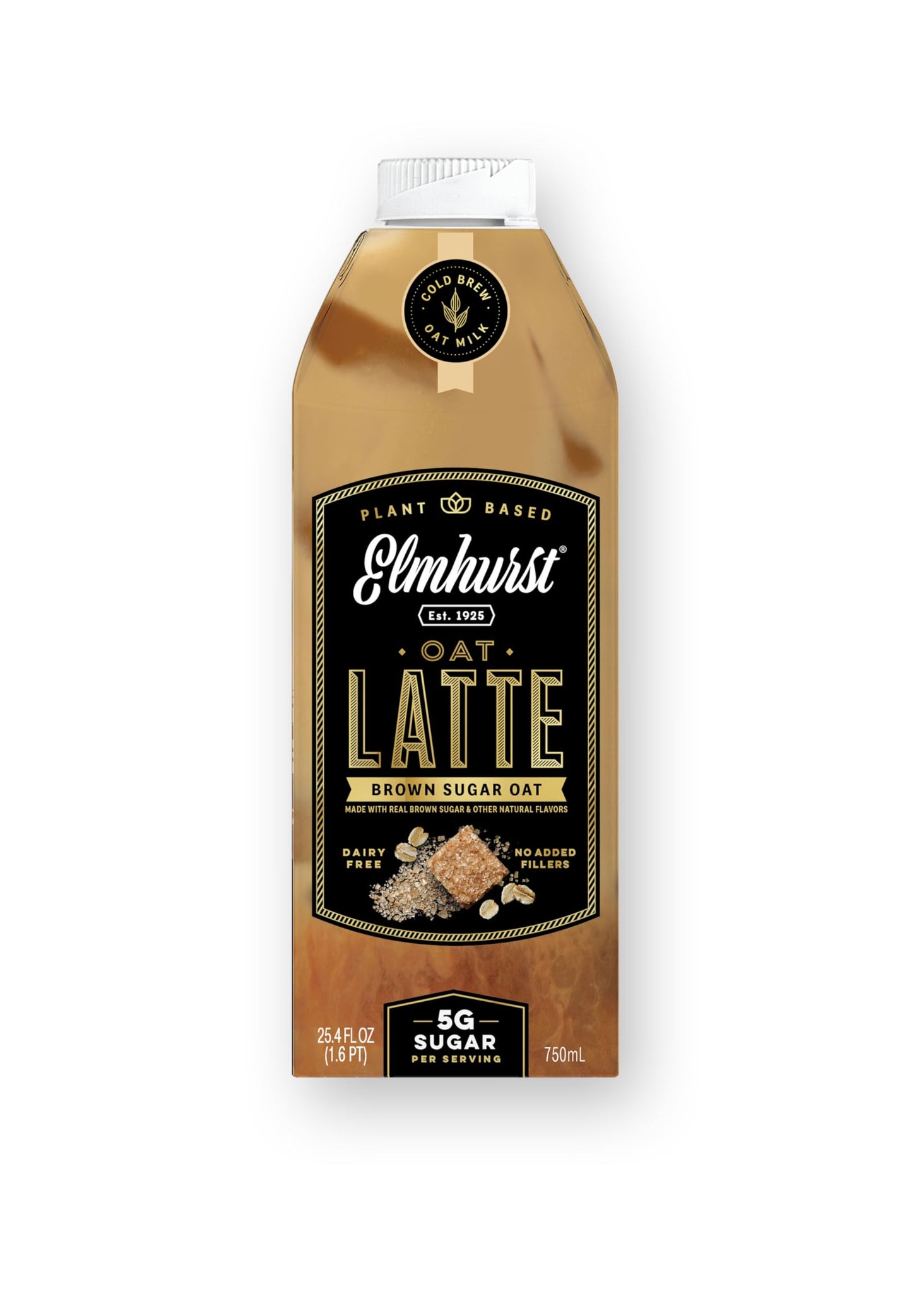 Elmhurst Oat Milk Latte, Plant-Based, Vegan, Cold Brew, 95mg Caffeine, 25.4oz (Pack of 6)