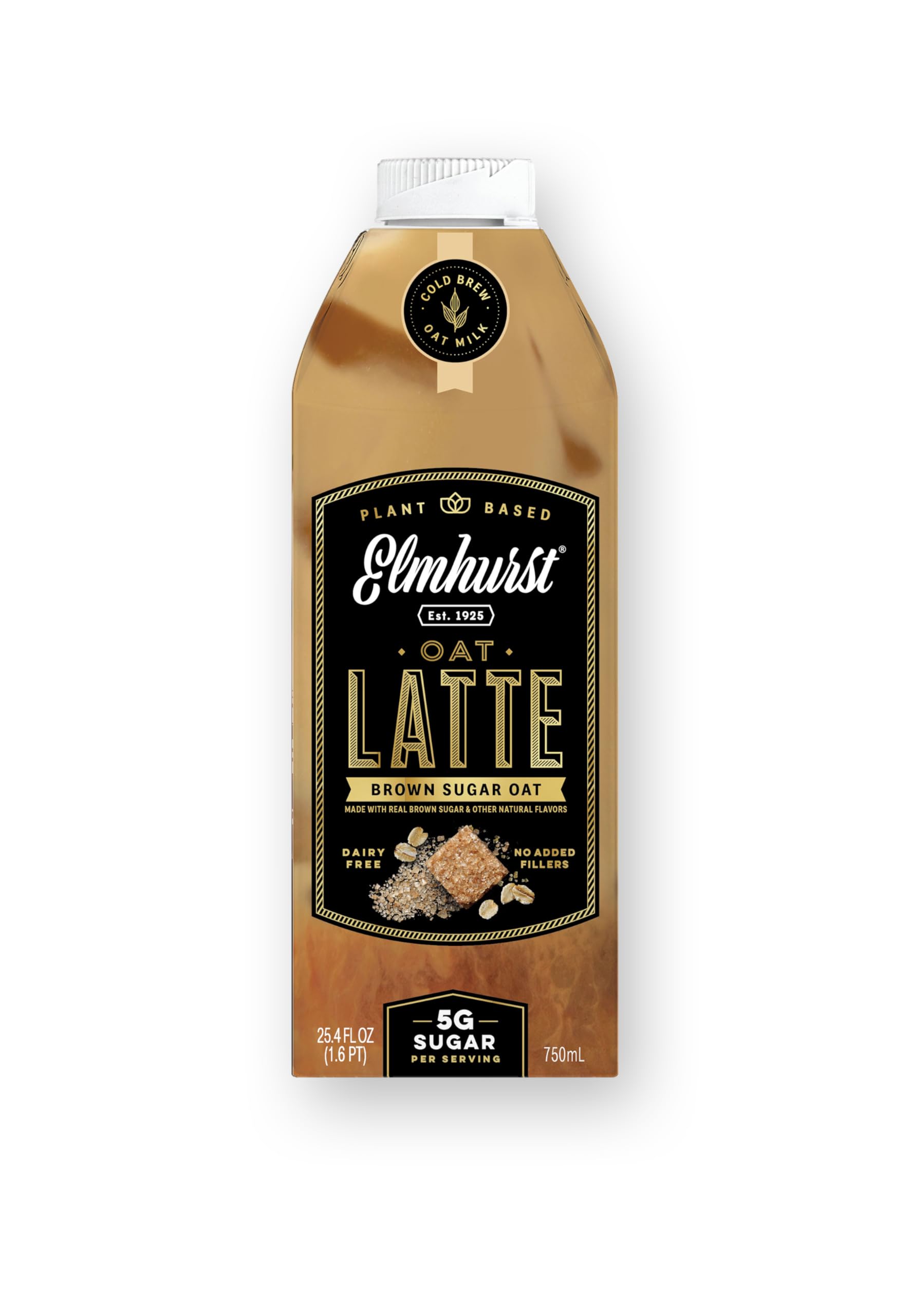 Elmhurst Oat Milk Latte, Plant-Based, Vegan, Cold Brew, 95mg Caffeine, 25.4oz (Pack of 6)