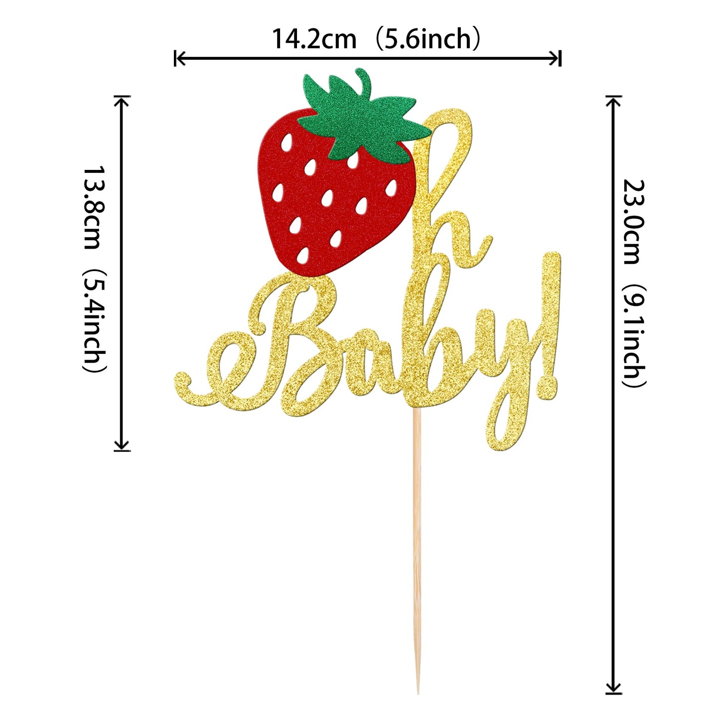 1 Pcs Strawberry Oh Baby Cake Topper Glitter Baby Shower Strawberry Cake Pick Decorations For Fruit Theme Gender Reveal Baby Sho