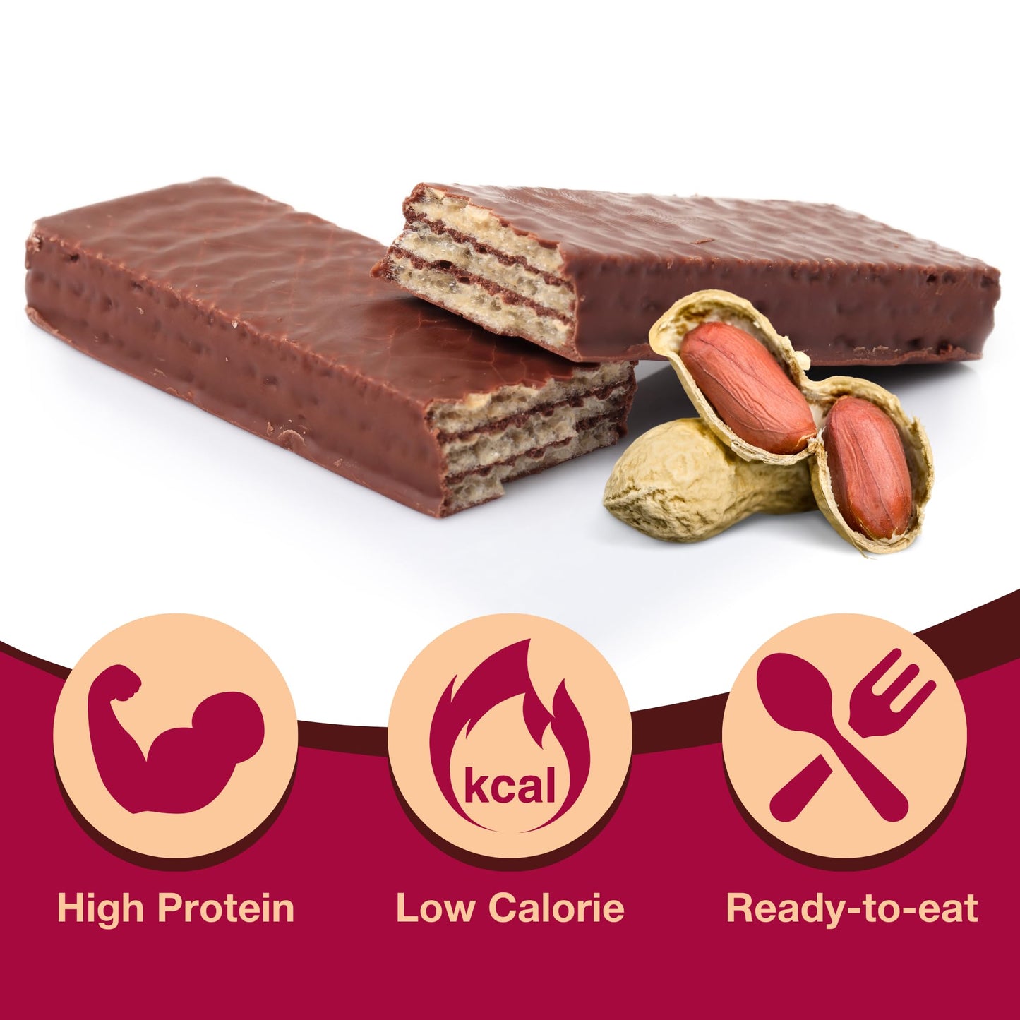ProtiDIET Peanut Wafer Protein Bars - Low Sugar, High Protein - 7 Bars Per Box