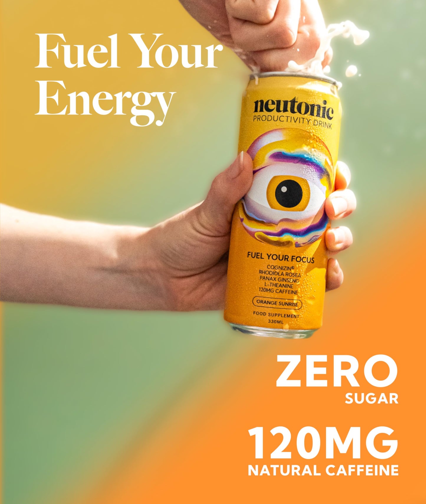 Neutonic Nootropic Energy Drink | Orange Sunrise | 120mg Caffeine | Zero Sugar | 12 Cans