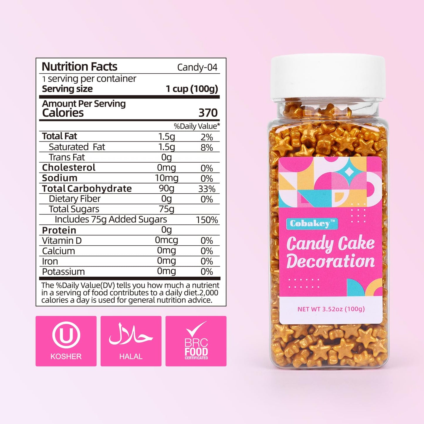 cobakey Gold Star Sprinkles For Cake Sprinkles, Edible Stars Sprinkles For Cupcakes Toppers, Gold Sprinkles 3.5ounce Sugar Pearl