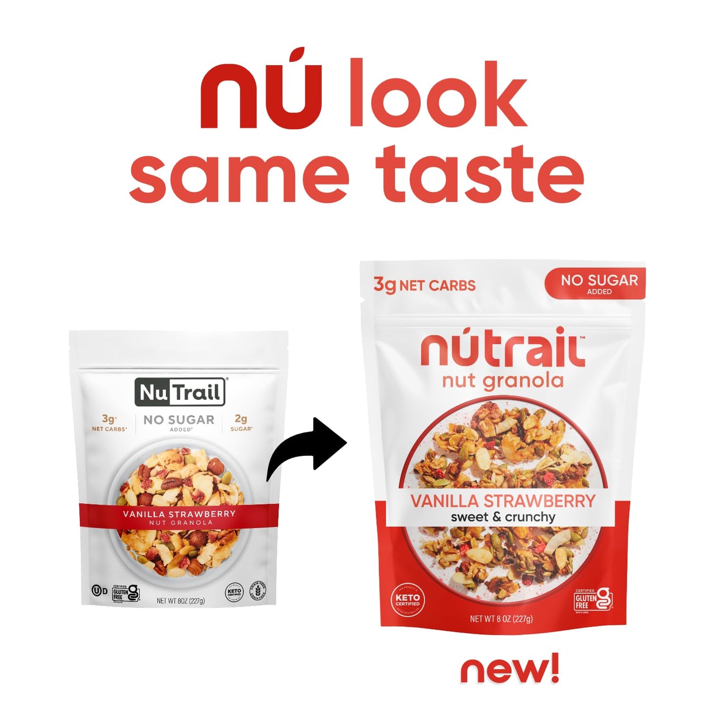 NuTrail Nut Granola Cereal, Vanilla Strawberry, Keto, Gluten Free, 8 oz, No Sugar Added, Model LKGRAN011