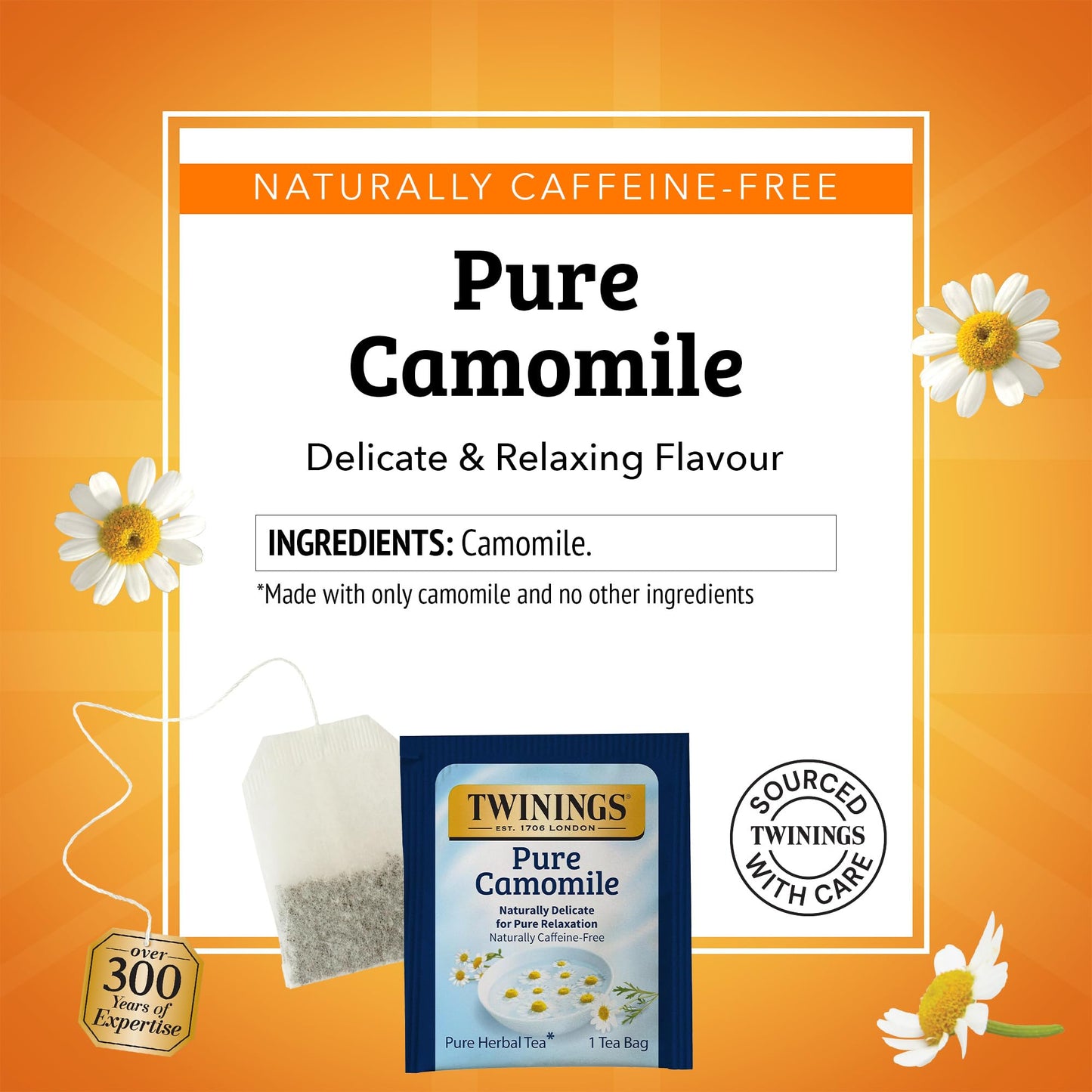 Twinings Pure Camomile Herbal Tea, 20 Count (Pack of 6), Caffeine-Free, Individually Wrapped