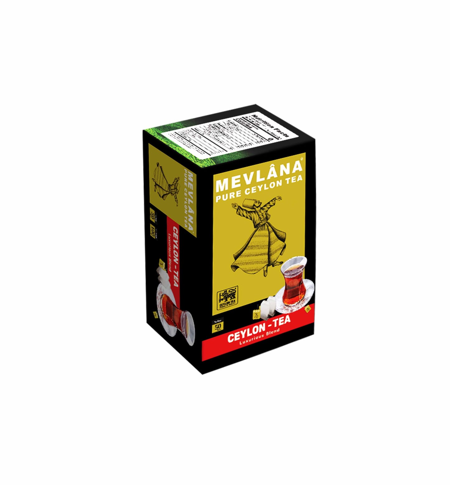 MEVLÂNA Pure Ceylon Tea Bags - Premium Hand-Picked Black Tea with Rich Aroma - 50 Count Teabags