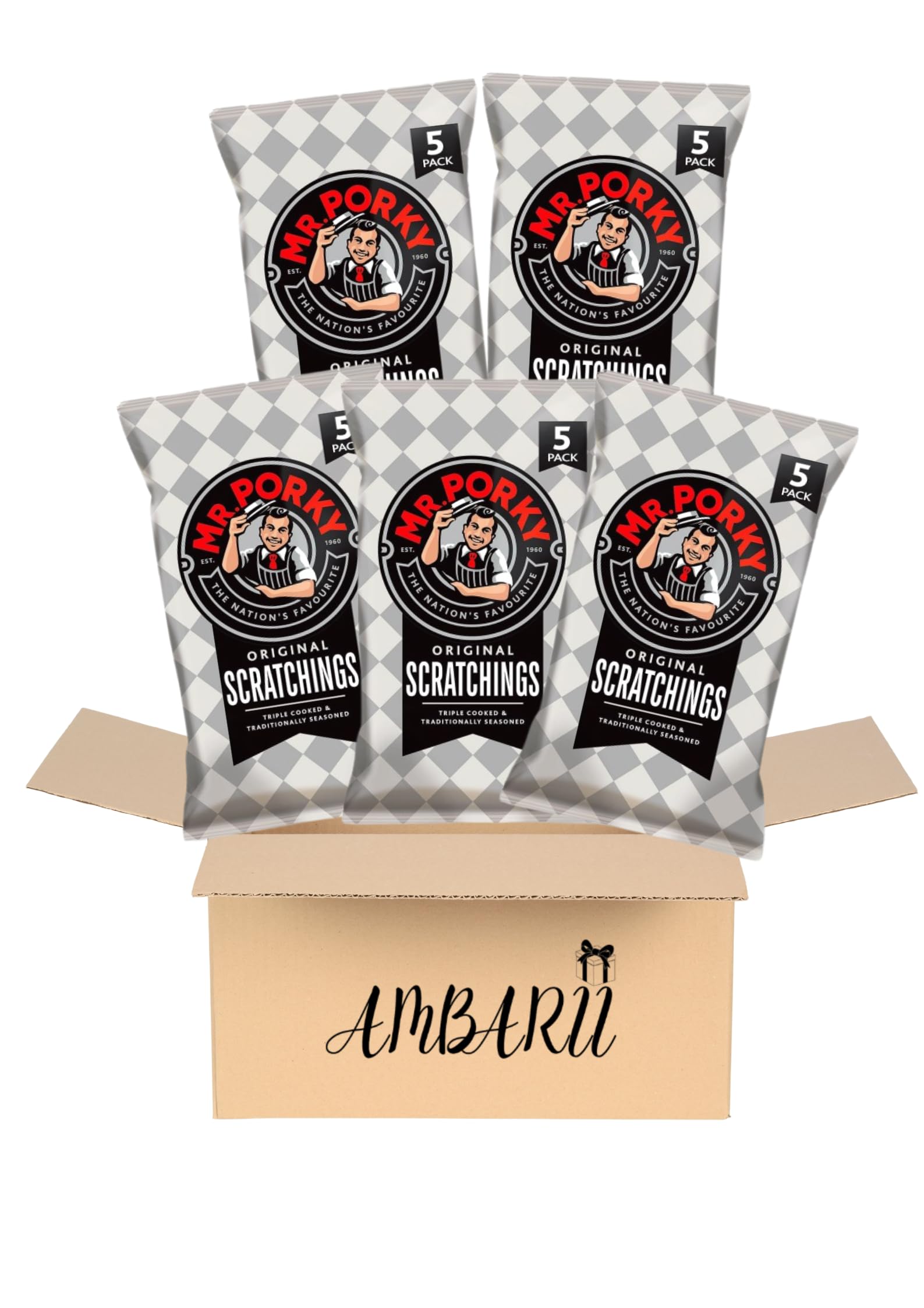 AMBARII Mr. Porky Original Scratchings Crisps (5 x 16.5g) Pack of 5