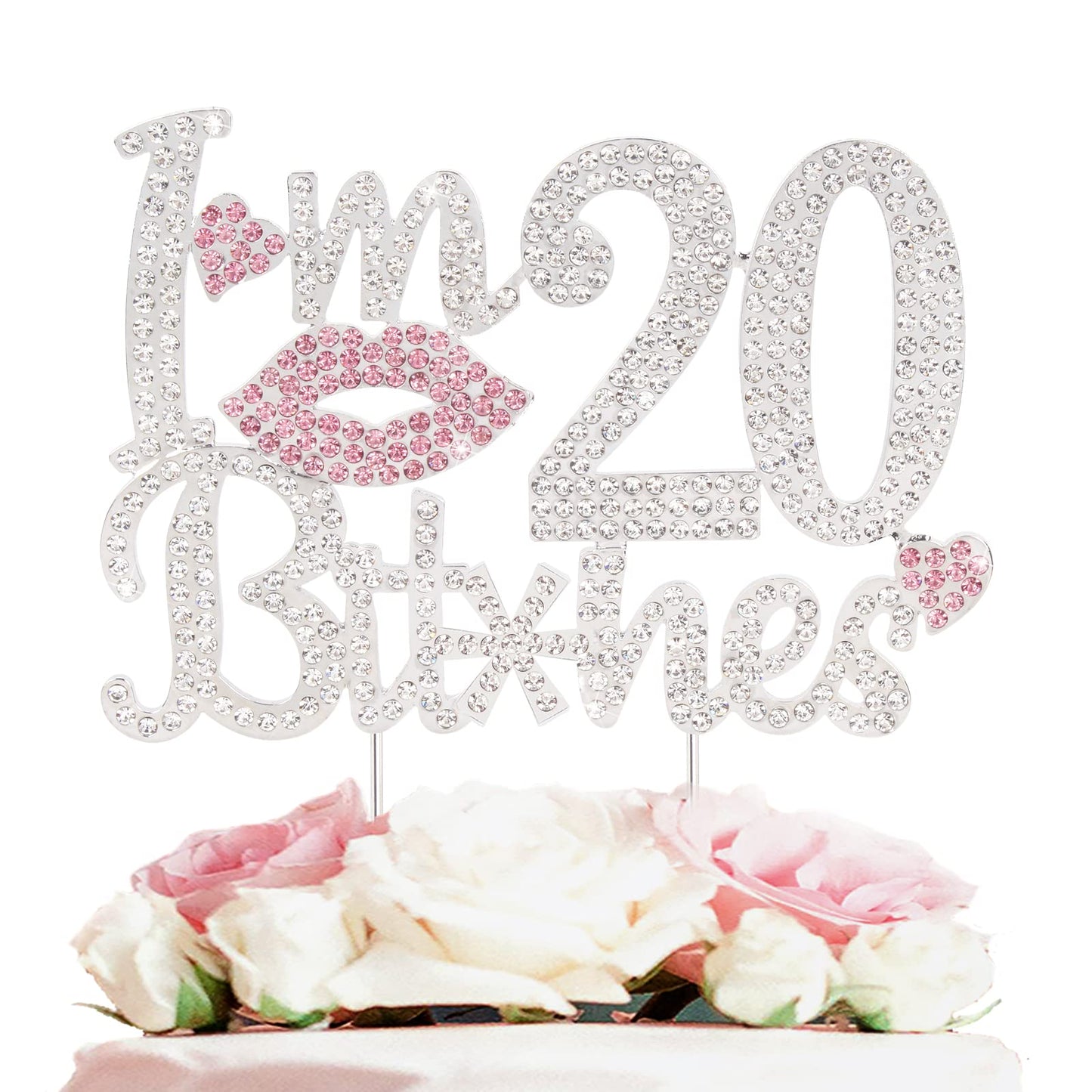 Laskyer I'M 20Th Funny Birthday Pink Rhinestone Cake Topper - Happy 20Th Birthday Cheers To 20 Years Old Twenty Bday Party Metal
