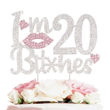 Laskyer I'M 20Th Funny Birthday Pink Rhinestone Cake Topper - Happy 20Th Birthday Cheers To 20 Years Old Twenty Bday Party Metal