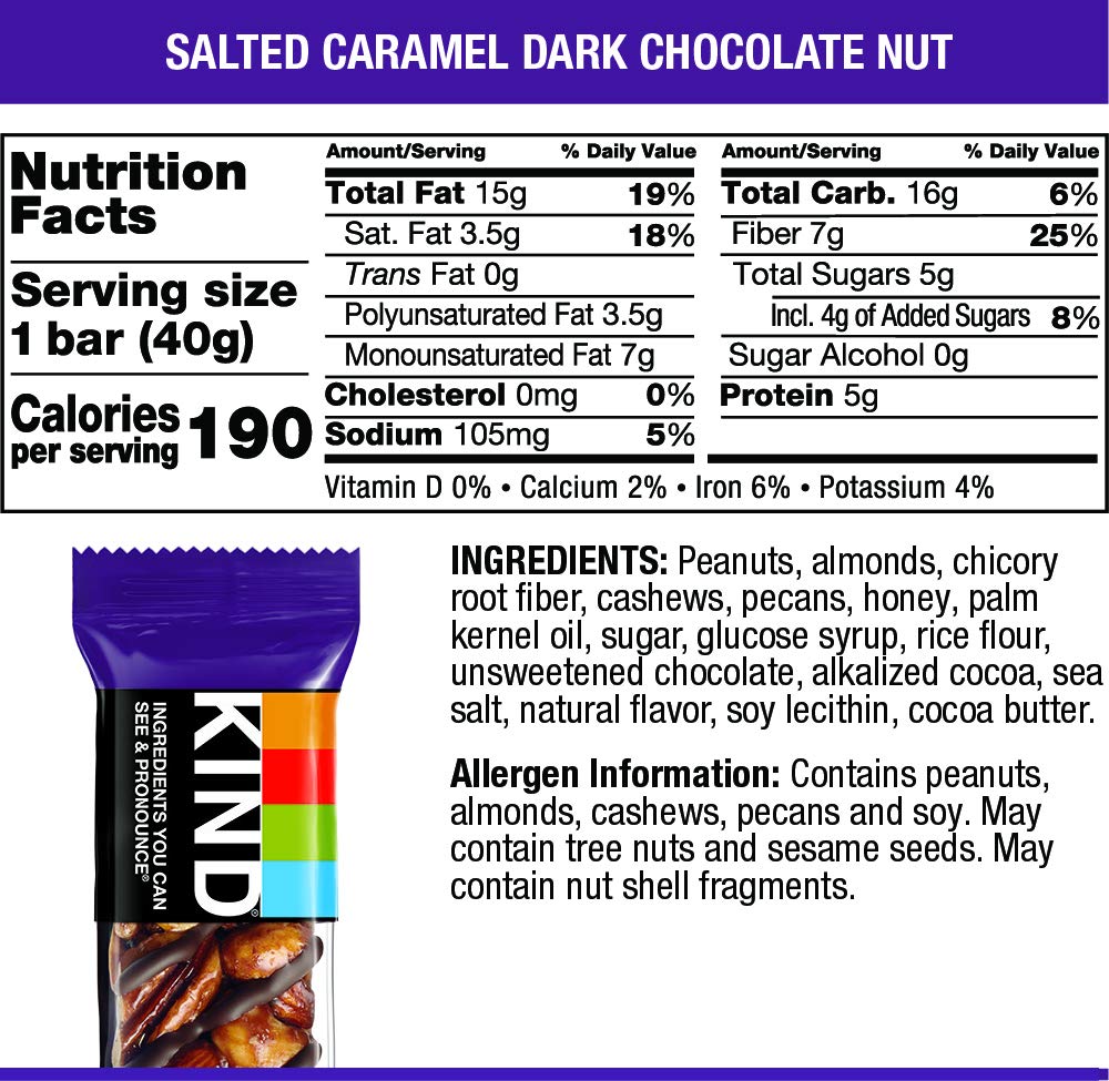 KIND Nut Bars, Salted Caramel & Dark Chocolate, Gluten Free, 60 Count, 1.4 Ounce Each, 5g Sugar, 6g Protein