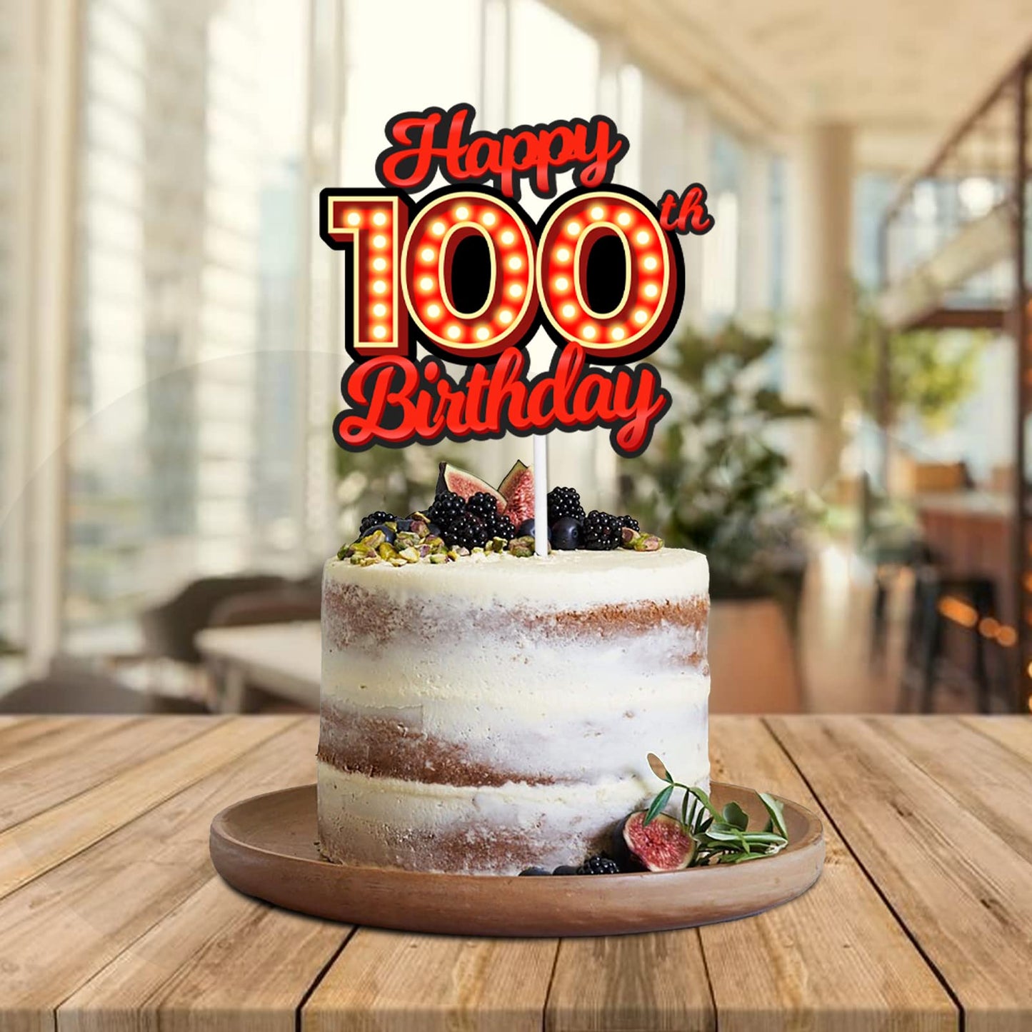 Happy 100Th Birthday Cake Topper Fluorescent Flashing Night Out Hen Movie Nightclub Theme Decor Supplies Woman Man Happy Birthda