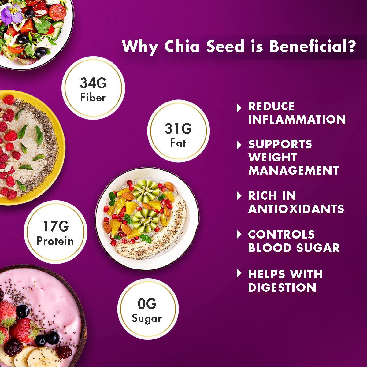 Sorich Organics Chia Seeds 250G - Raw Chia Seeds | For Eating With Omega 3 And Fiber For Weight Loss Management | Healthy Snacks