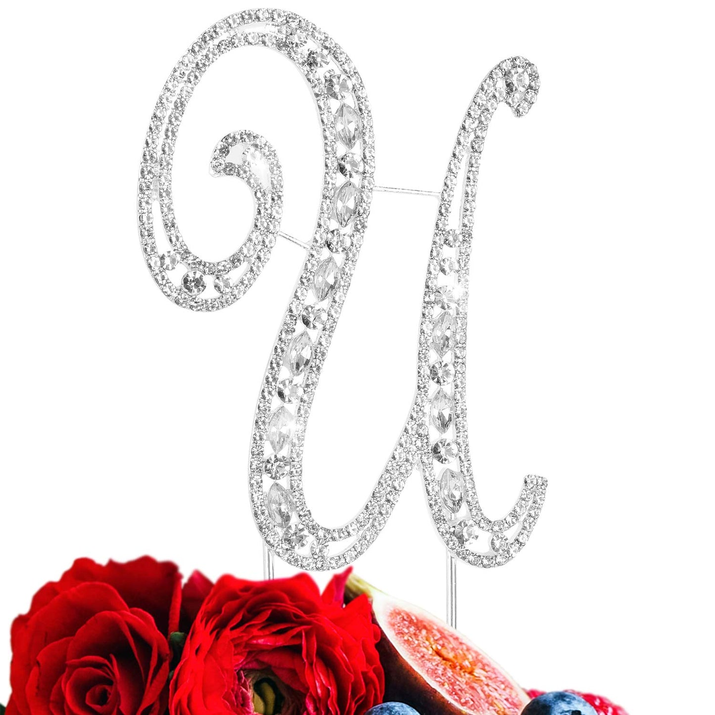LINGPAR Letter U Cake Topper - Rhinestone Crystal, Silver, Model 01 for Wedding, Anniversary, Birthday Party Decoration Supplies