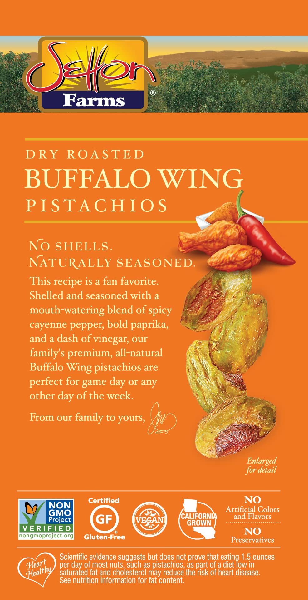 Setton Farms Pistachios, Buffalo Wing Bold Flavor Naturally Seasoned No Shell Pistachio Nuts, Gluten Free, Vegan, Kosher, 5 Oz, Pack Of 8, 5 Ounce (Pack Of 8)