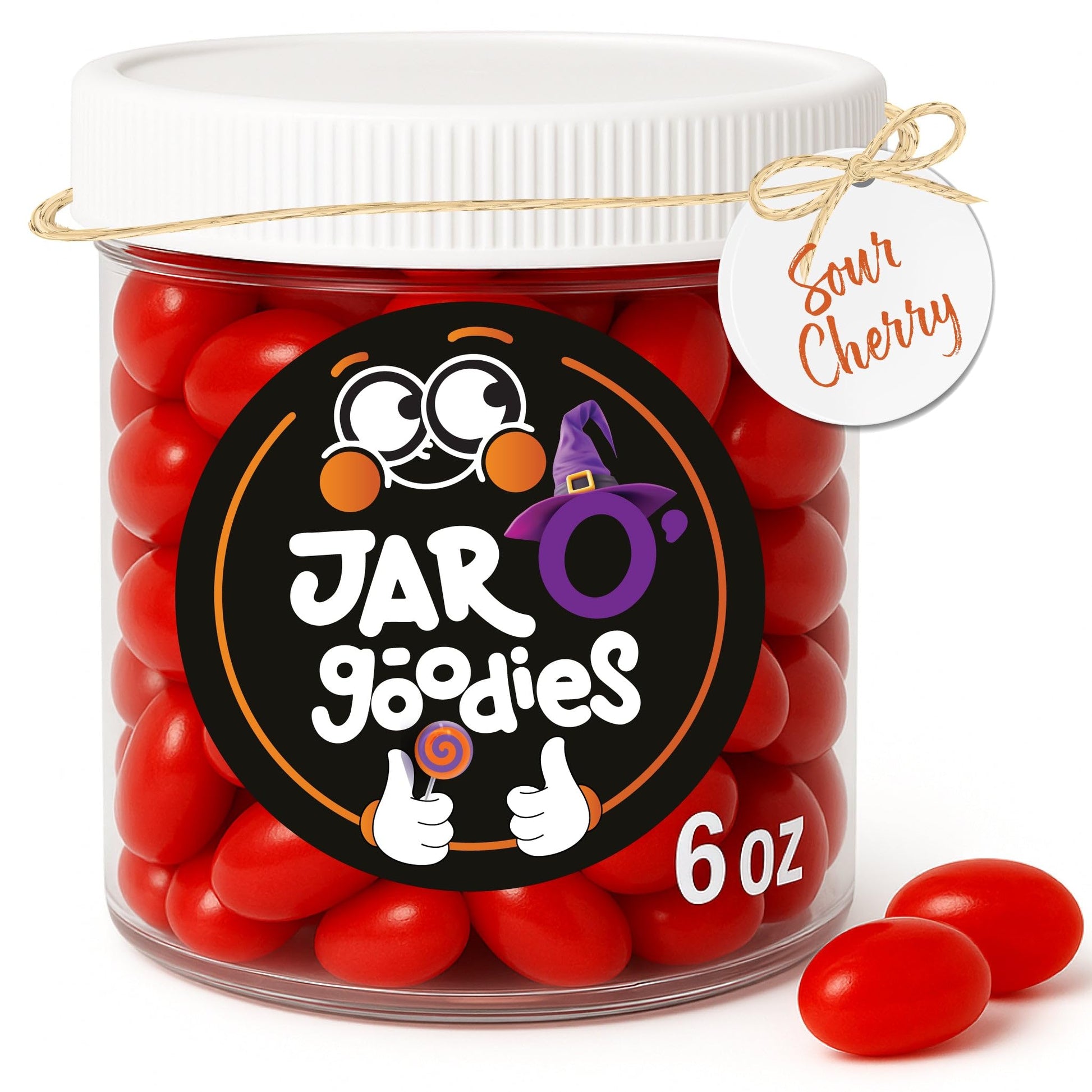 Jar O Goodies - Holiday  , Christmas Stocking Stuffers, Sour Cherry Jelly Beans Gift Set, Original Chewy Candies (6 Ounce, 1 Pack) Party Favor - Gluten & Nut Free, Kosher Parve