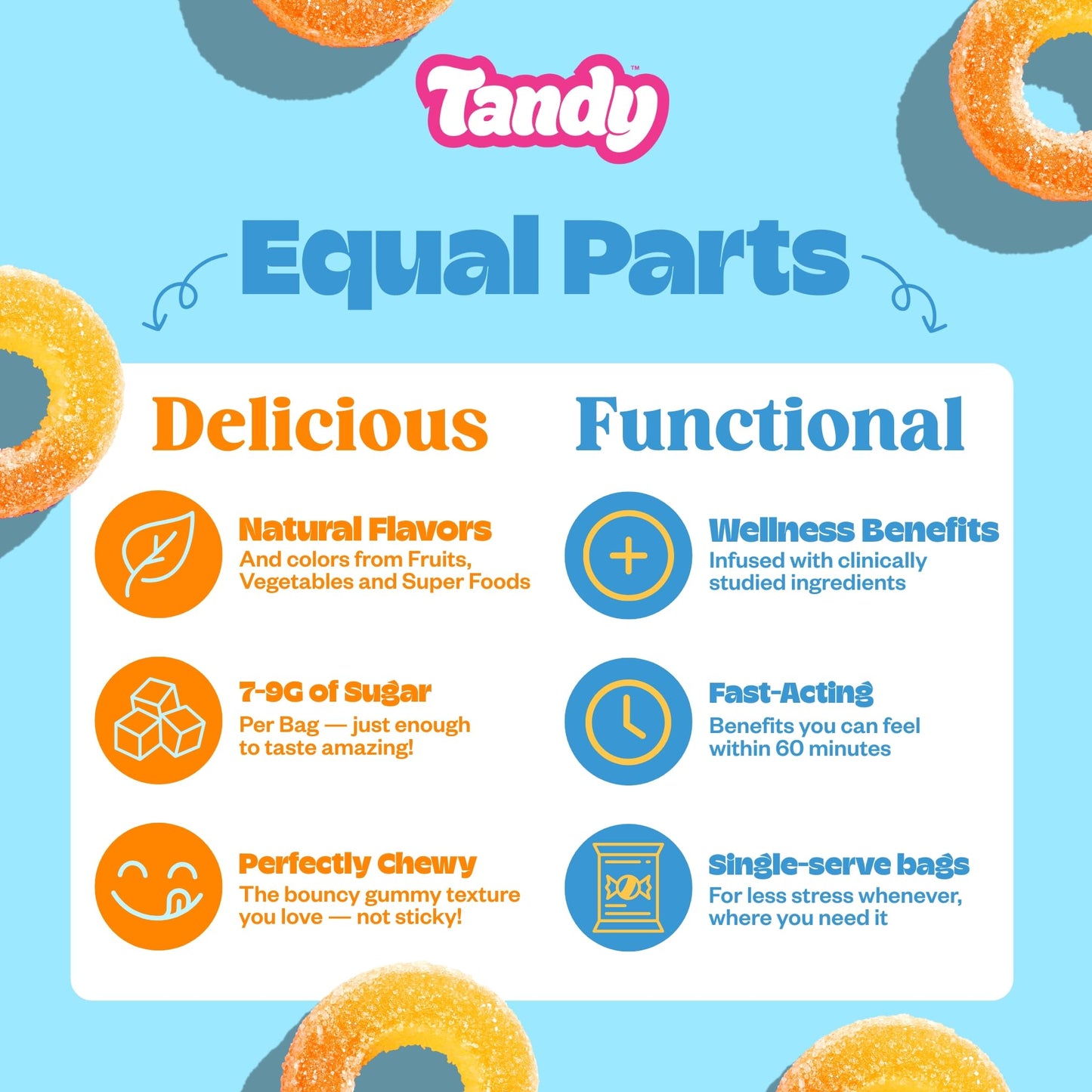 Tandy Mellow Rings L-Theanine Gummies, Juicy Peach Flavor, Gluten-Free, 6-Pack