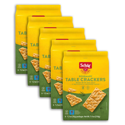 Schar Rosemary Table Crackers 5-Pack - Gluten-Free, Lactose-Free, Non-GMO Crisp Crackers with Savory Rosemary Flavor - Portable 