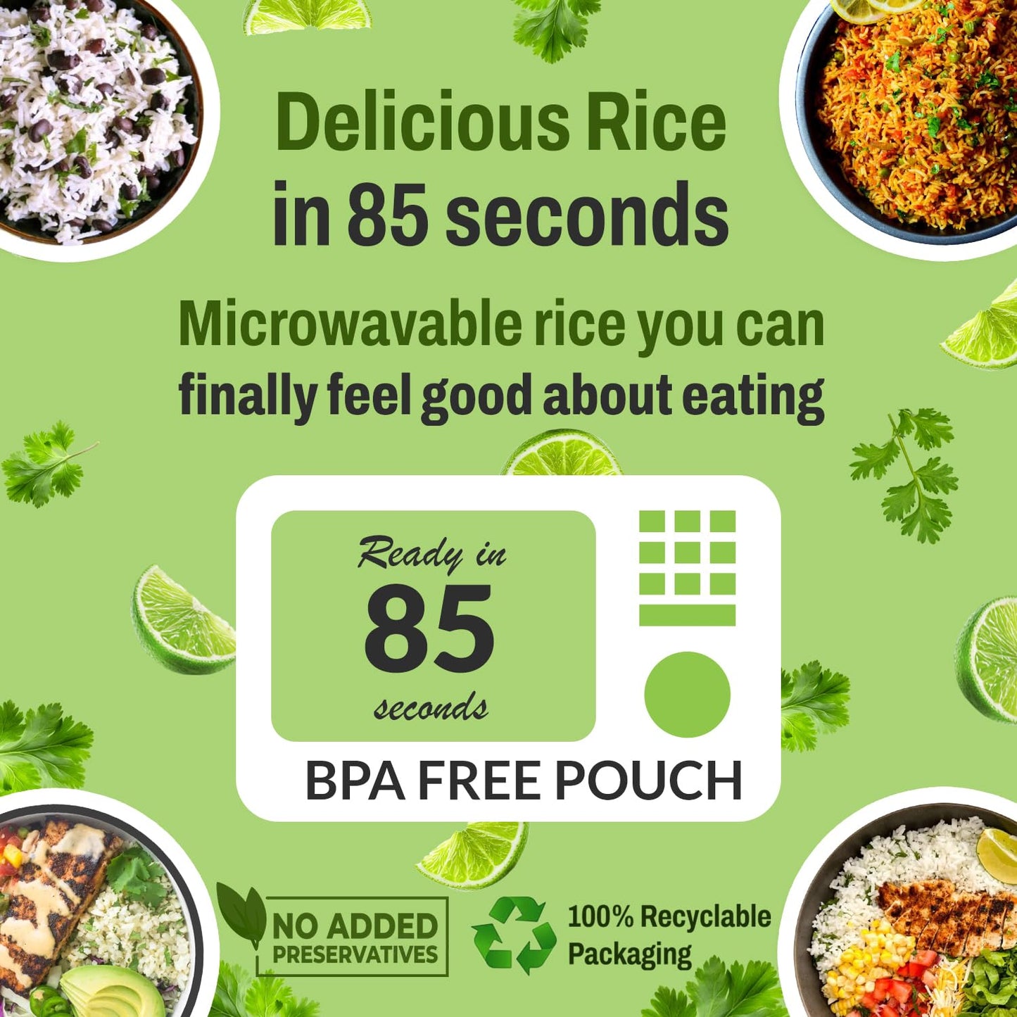 Reganic Cilantro Lime Rice - Organic, Vegan & Gluten Free - 8.8 oz (Pack of 6) - Microwavable Ready to Eat Meals
