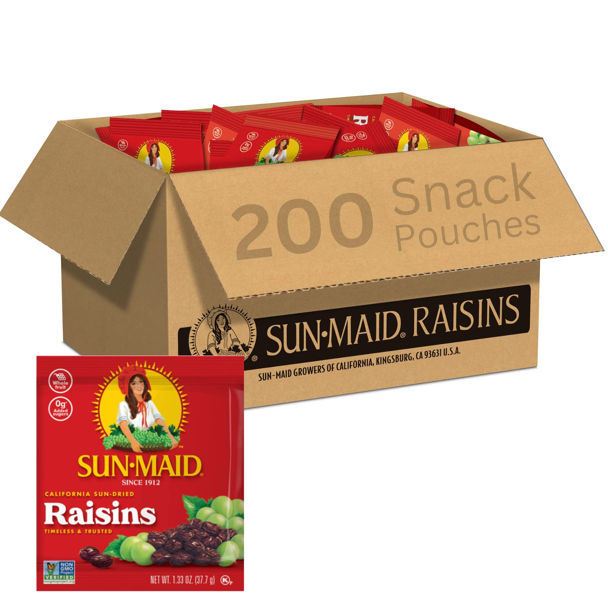 Sun-Maid California Sun-Dried Raisins - (Pack of 200) 1.33 oz Snack-Size Pouch - Dried Fruit Snack for Lunches, Snacks, and Natu
