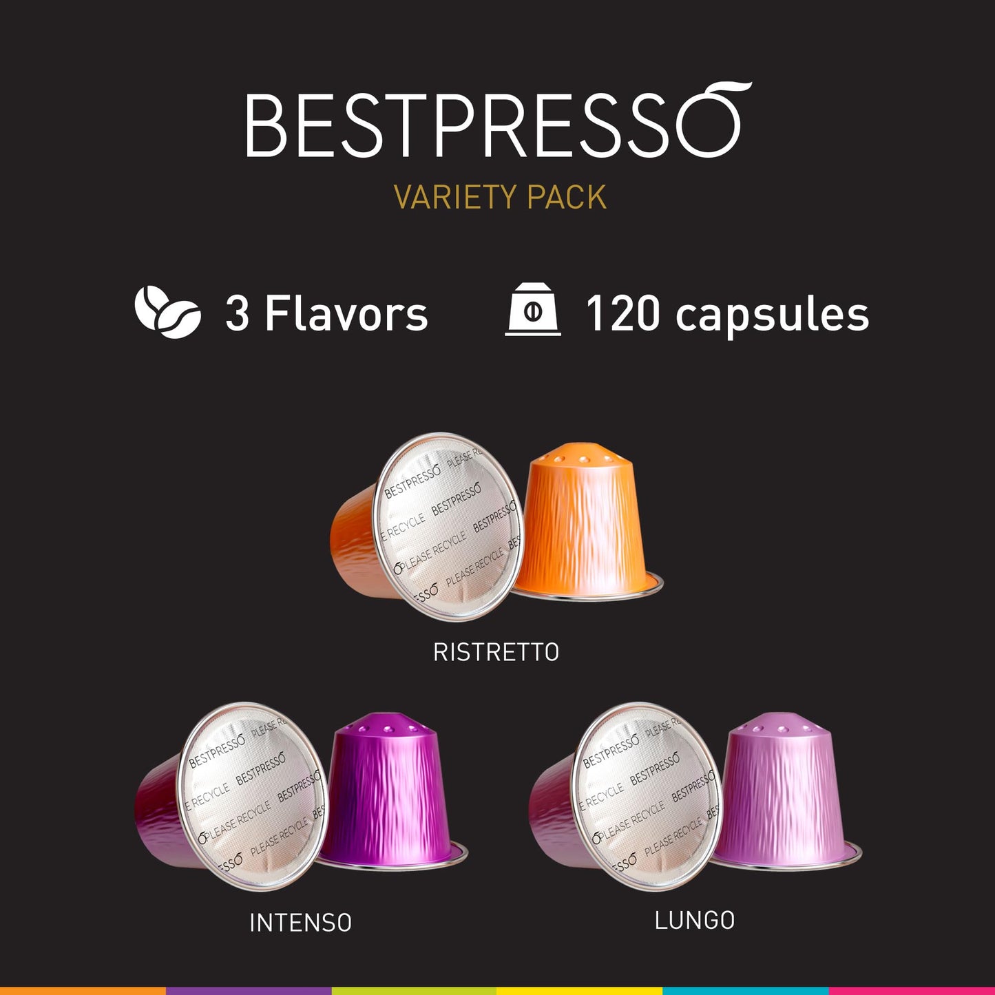 Bestpresso Coffee Pods for Nespresso Original Machine - Intense Variety Pack, 120 Aluminum Pods, 20 Count (Pack of 6)