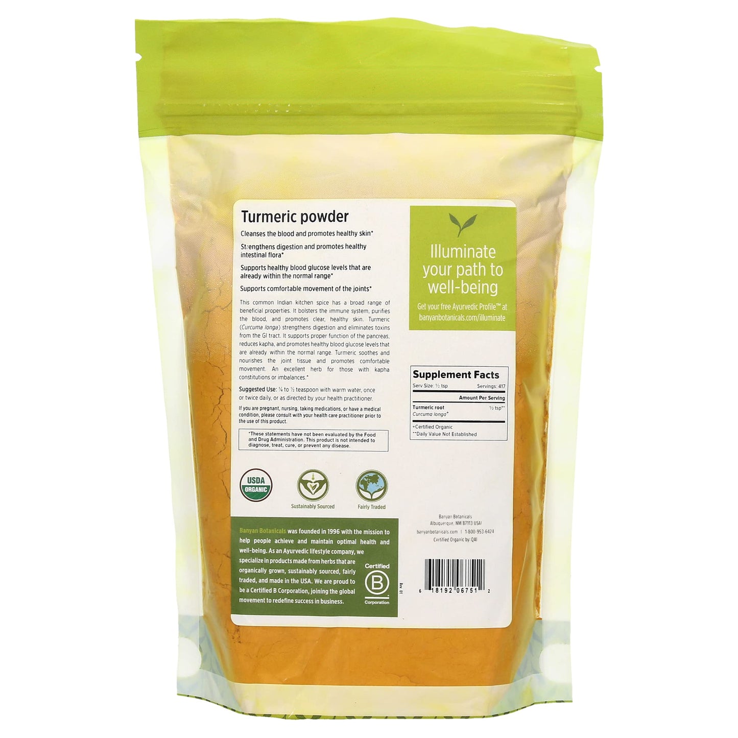 Banyan Botanicals Turmeric Powder - Usda Organic, 1 Lb - Curcuma Longa - Traditional Cooking Spice That Promotes Digestion Overa