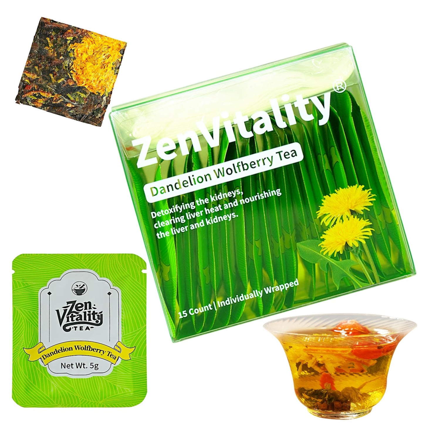 Zenvitality Organic Dandelion Wolfberry Tea For Diaplayics Supports Healthy Blood Sugar  Digestion  Weight & Liver With White Tea  Dandelion Leaf  Goji Berry  Chrysanthemum  Honeysuckle  Mulberry Leaf