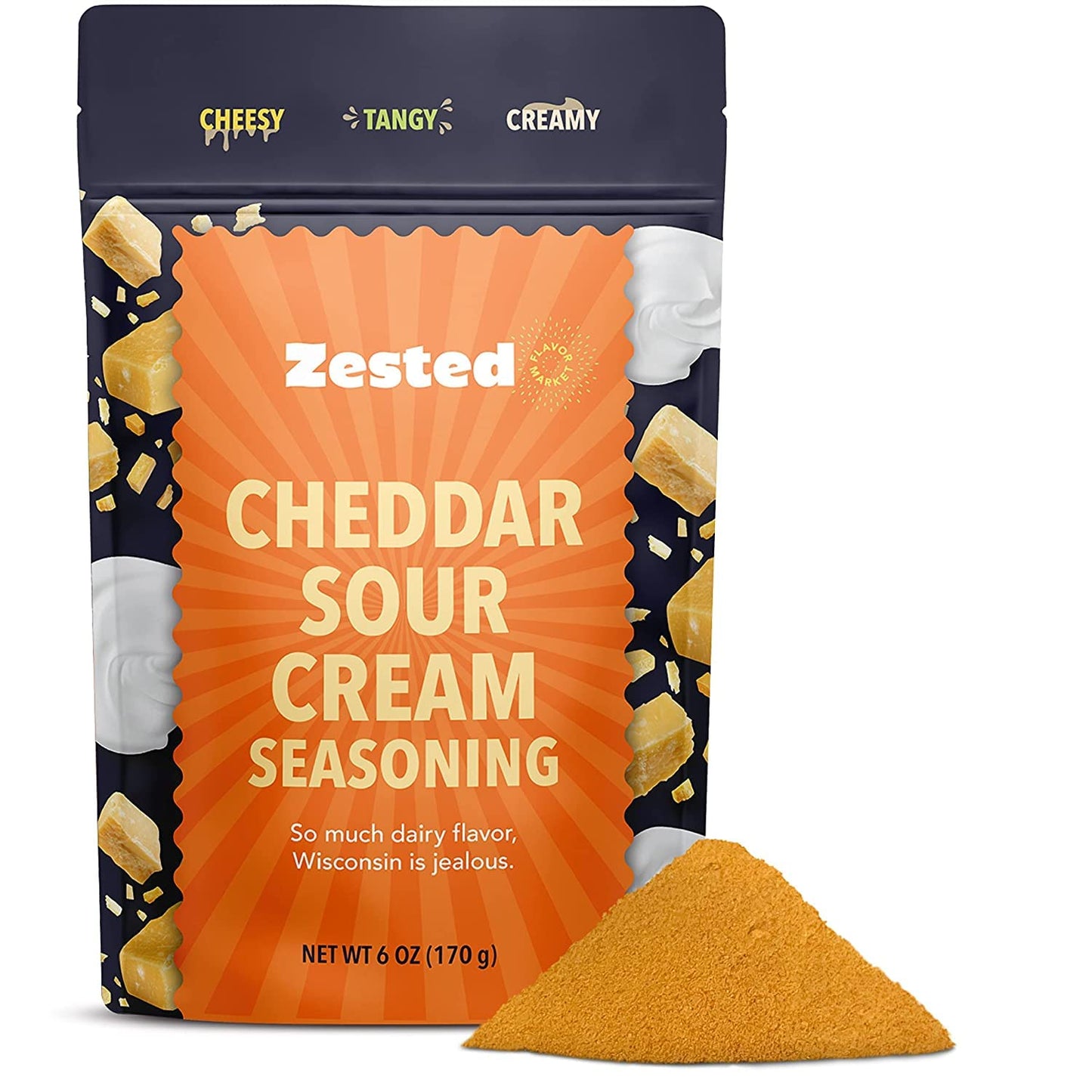 Cheddar Sour Cream Seasoning - Xl 6 Oz Bag - Zested Creamy Cheese Powder Spice Blend - Gluten-Free And Nut Free - Goes Great On