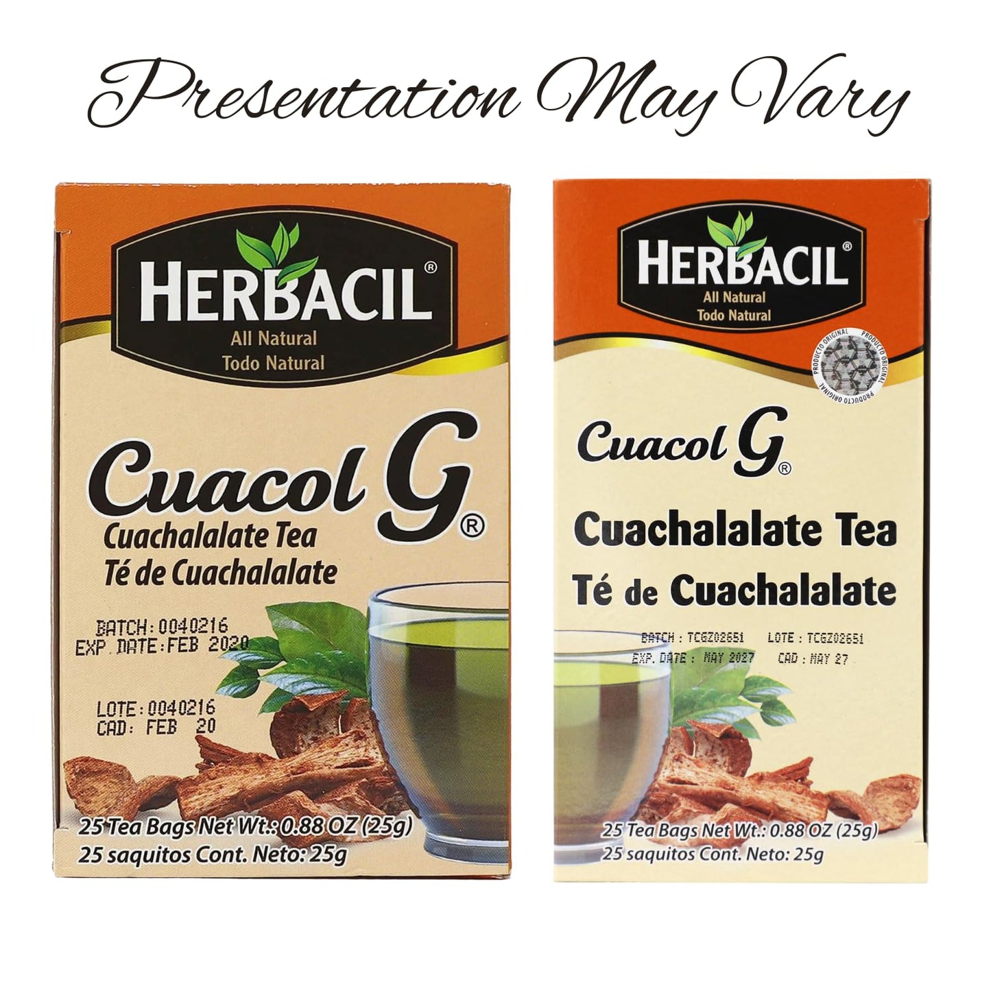 Herbacil Te De Cuachalalate, 2-Pack Of 25 Tea Bags Per Box (50 Bags)