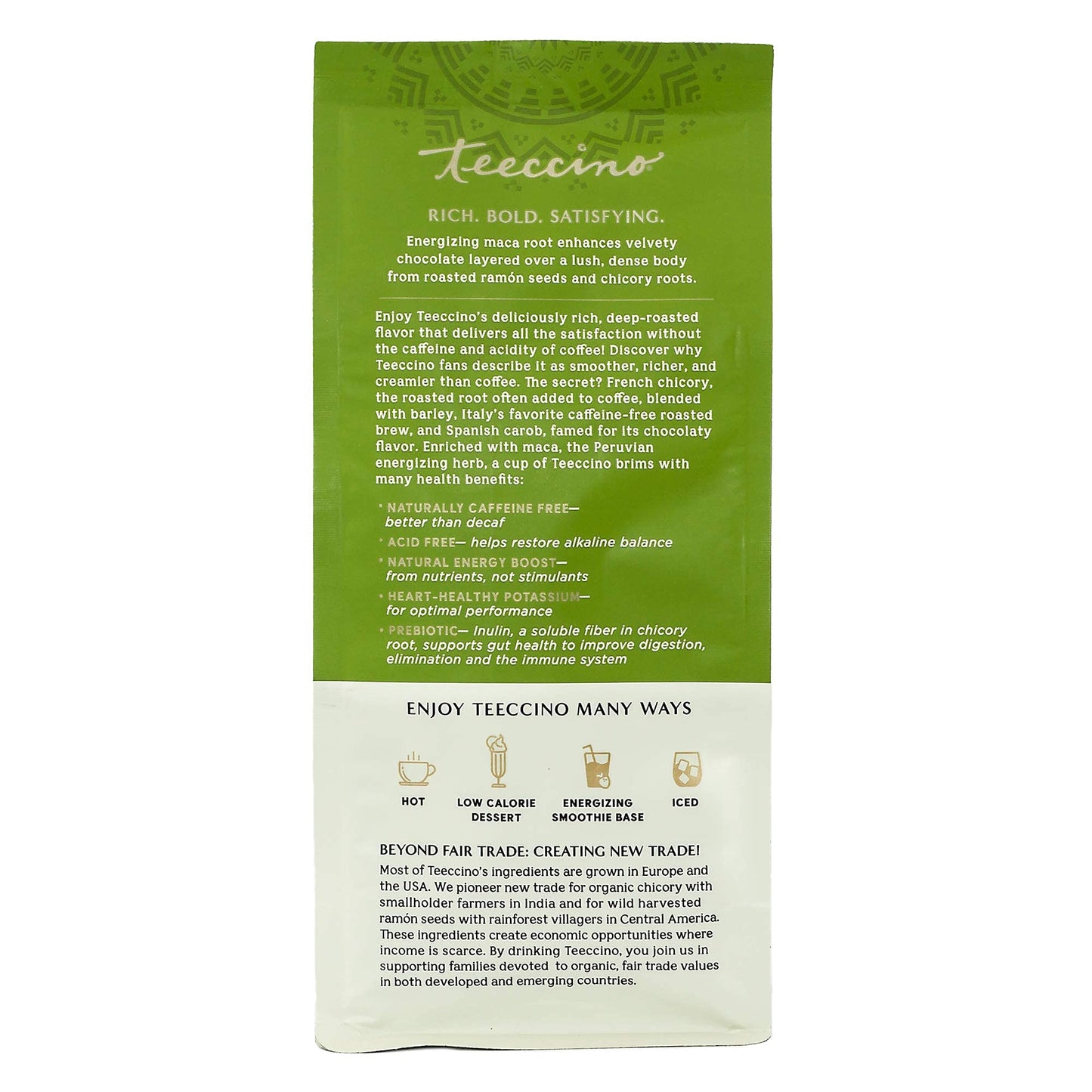 Teeccino Maca Chocolaté Chicory Coffee Alternative, Dark Roast, 11 Ounce, Caffeine Free, Acid Free, Brown