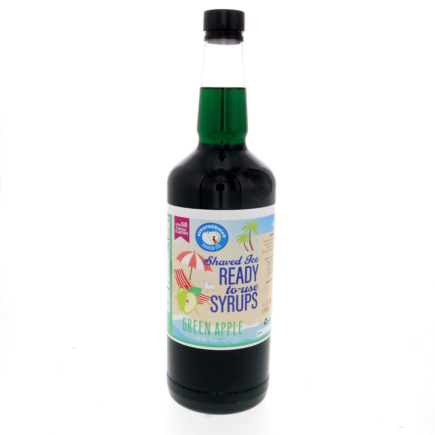 Hypothermias Shaved Ice & Snow Cone Syrup - Quart (32 fl. oz) - Green Apple - Made with Non-GMO 100% Pure Cane Sugar, No Corn Sy