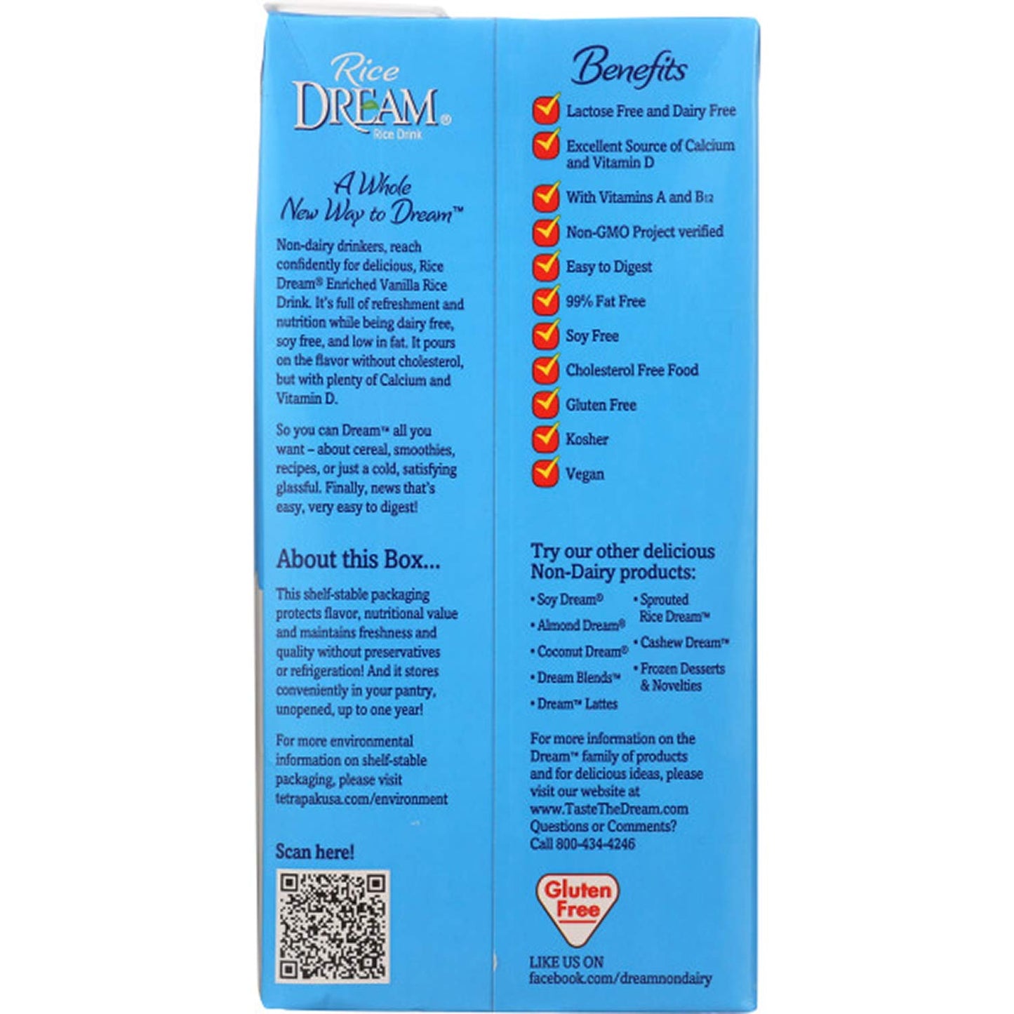 Rice Dream Rice Drink, Enriched Vanilla, 64 Oz (Pack of 8)