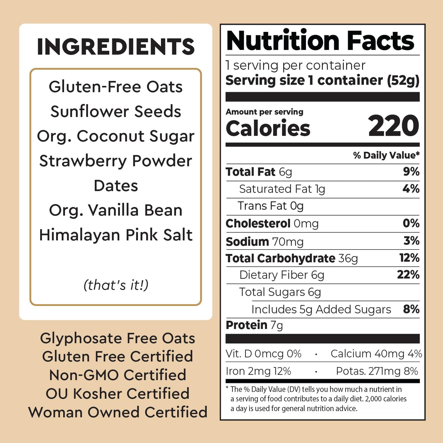 Mylk Labs Strawberry Vanilla Gluten Free Oatmeal Cups - Low Sugar Breakfast, High Fiber Thin Rolled Oats, High Protein Instant O