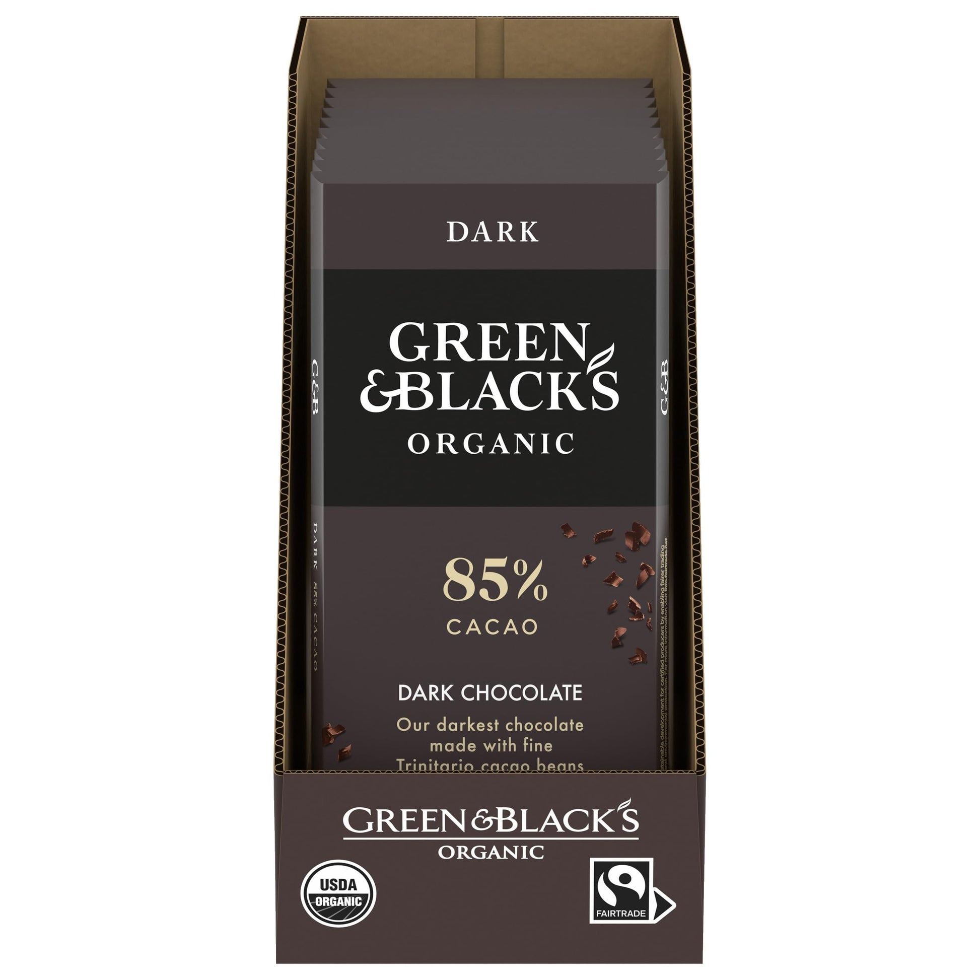 Green & Blacks Organic Dark Chocolate Bar, 85% Cacao, 3.17 oz, Pack of 10