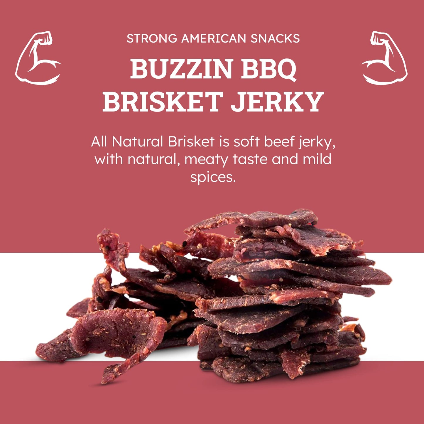 Buzzin Bbq - Bulk Brisket Jerky 1Lb - Soft And Tender - All Natural Gluten Free