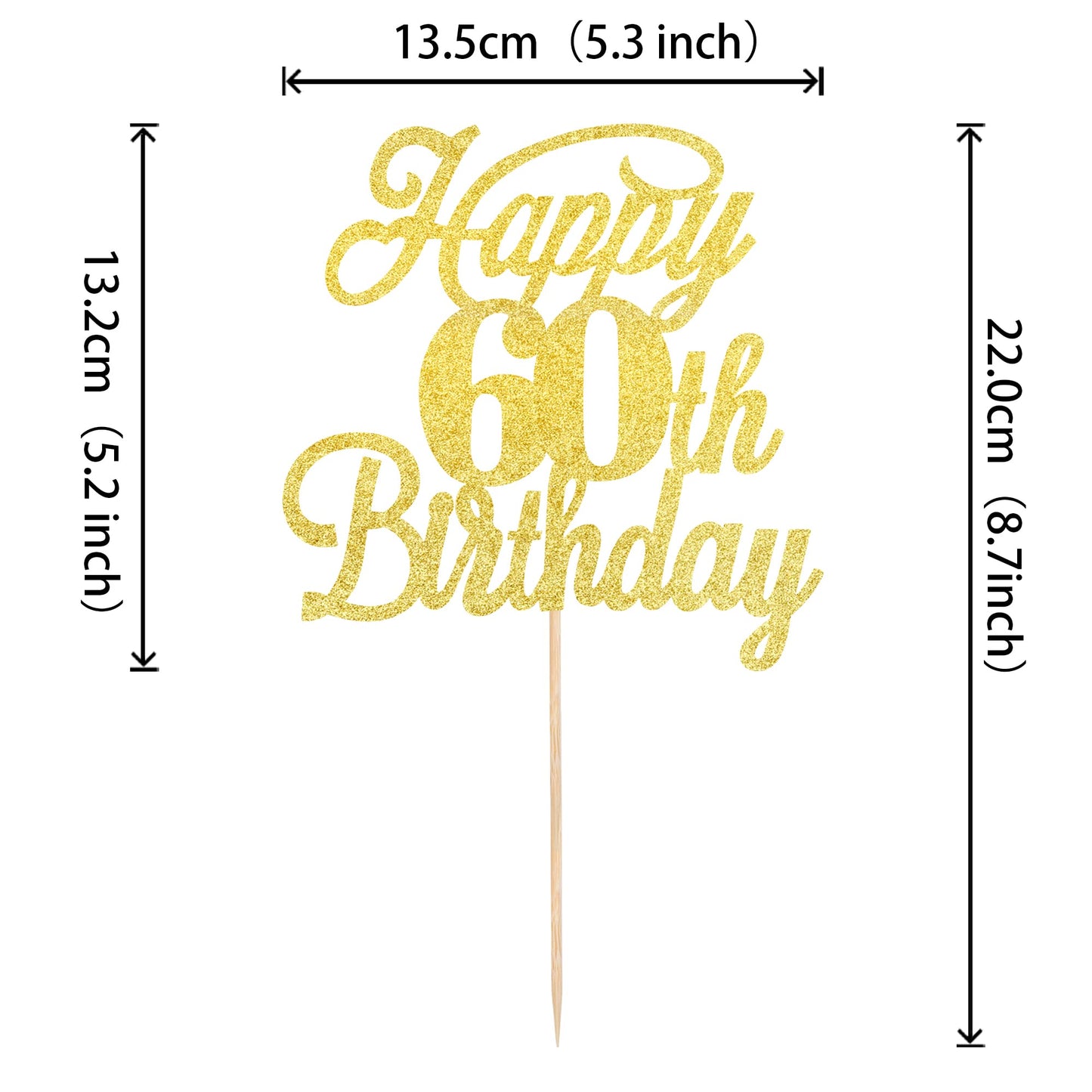 Rssta i 60th Birthday Cake Topper, Glitter Gold, Paper, Model XM064, Celebrating 60 Years Old, Party Decoration Supplies