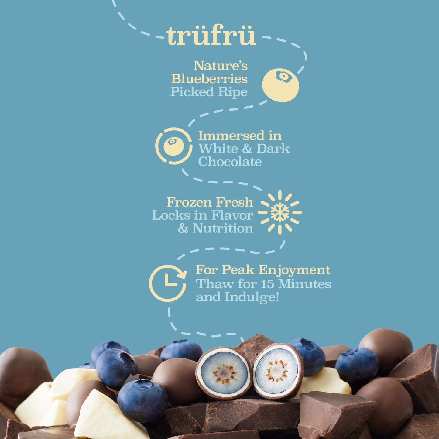 Tru Fru Natures Blueberries Hyper-Chilled in White & Dark Chocolate  8 Ounce Bag